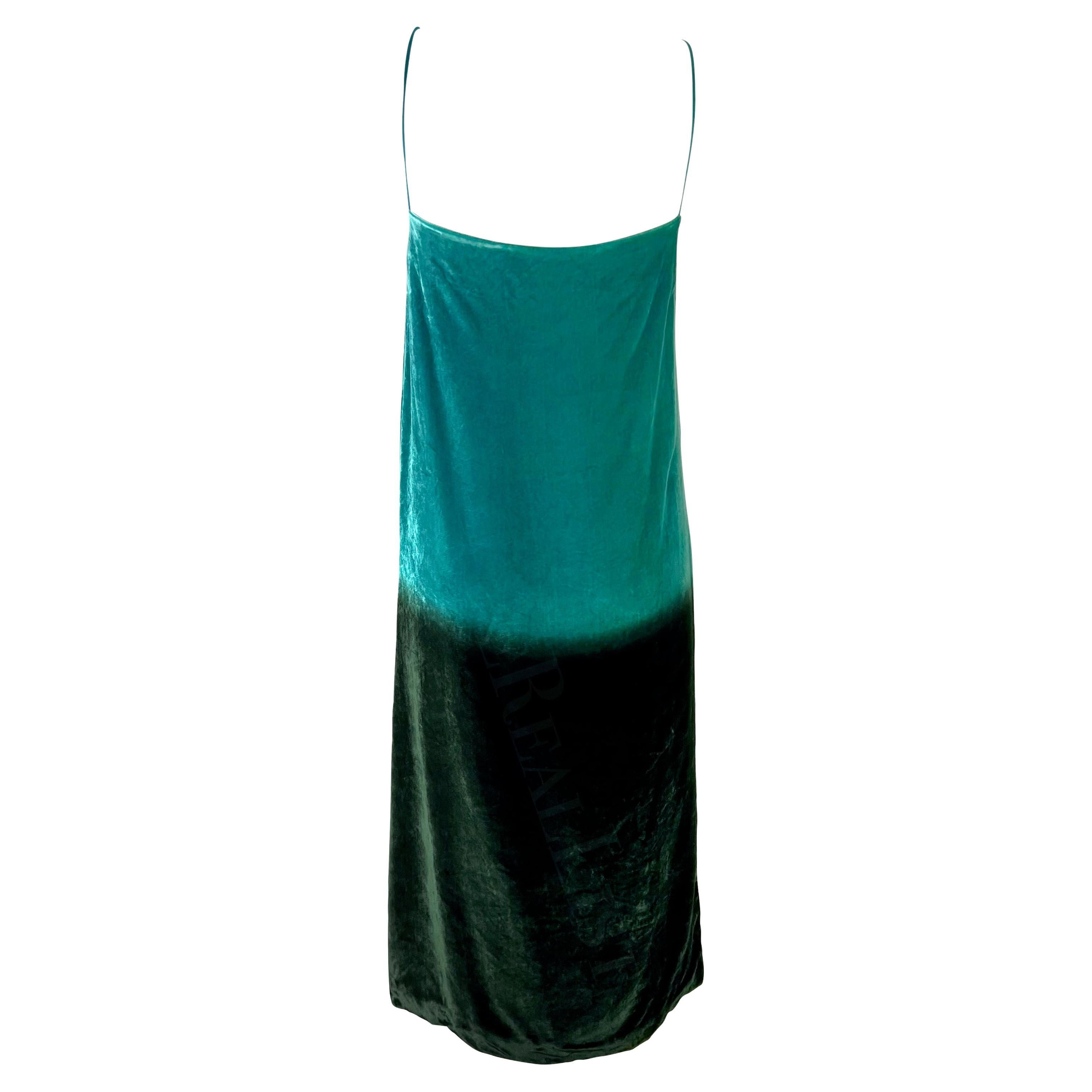 S/S 1997 Gucci by Tom Ford Runway Green Blue Ombré Velvet Shift Dress For Sale 5