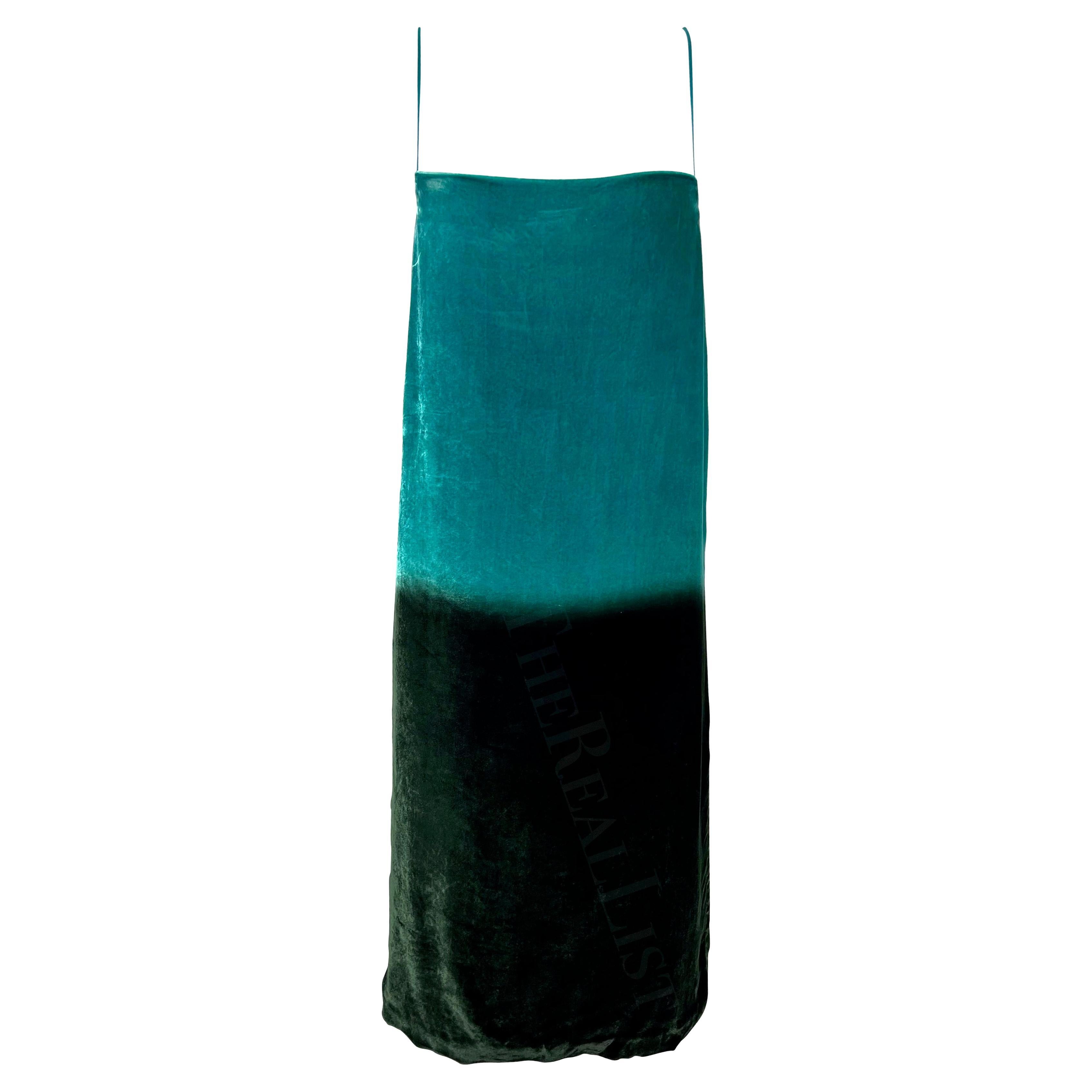 S/S 1997 Gucci by Tom Ford Runway Green Blue Ombré Velvet Shift Dress For Sale