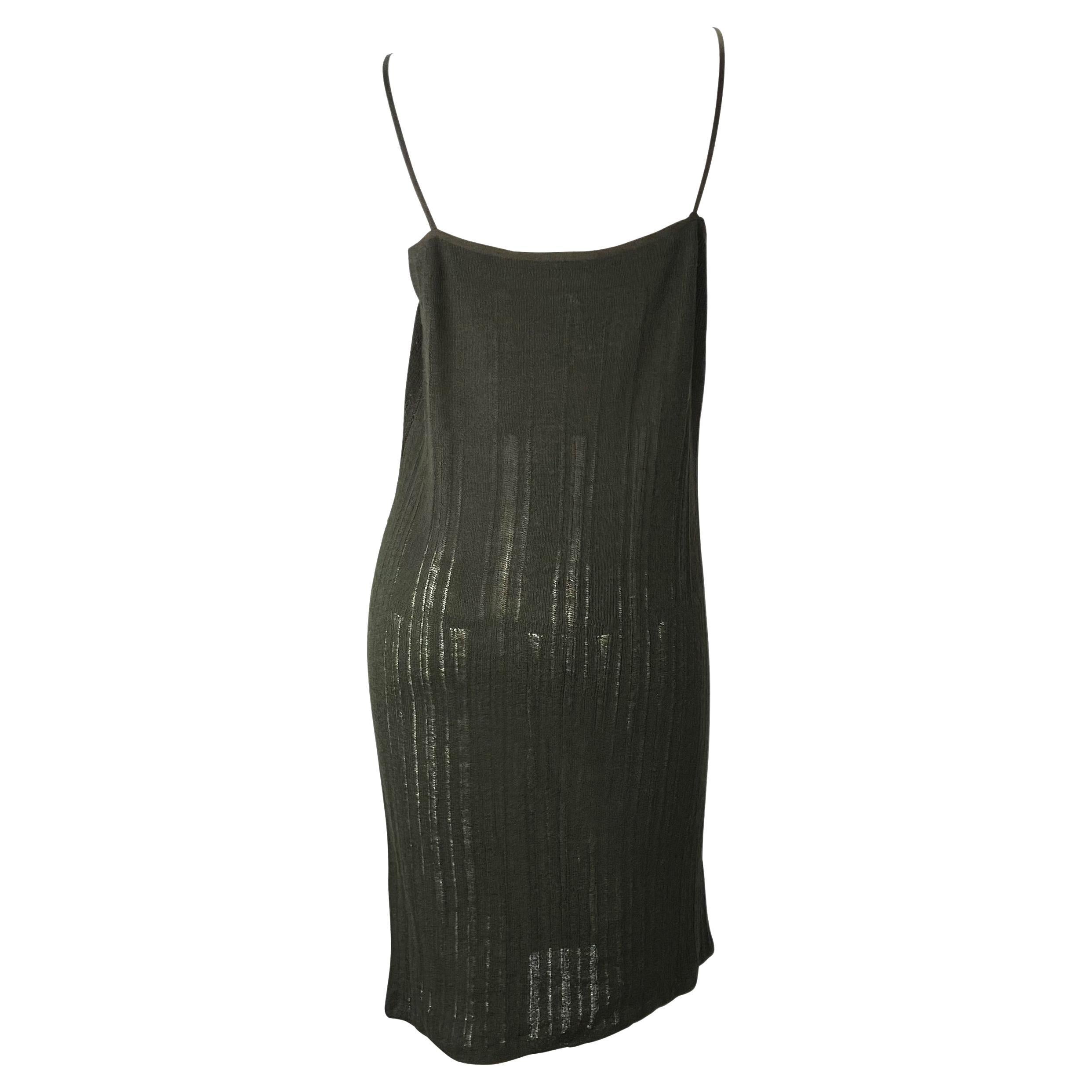 Black S/S 1997 Gucci by Tom Ford Runway Olive Green Sheer Knit Stretch Tube Dress