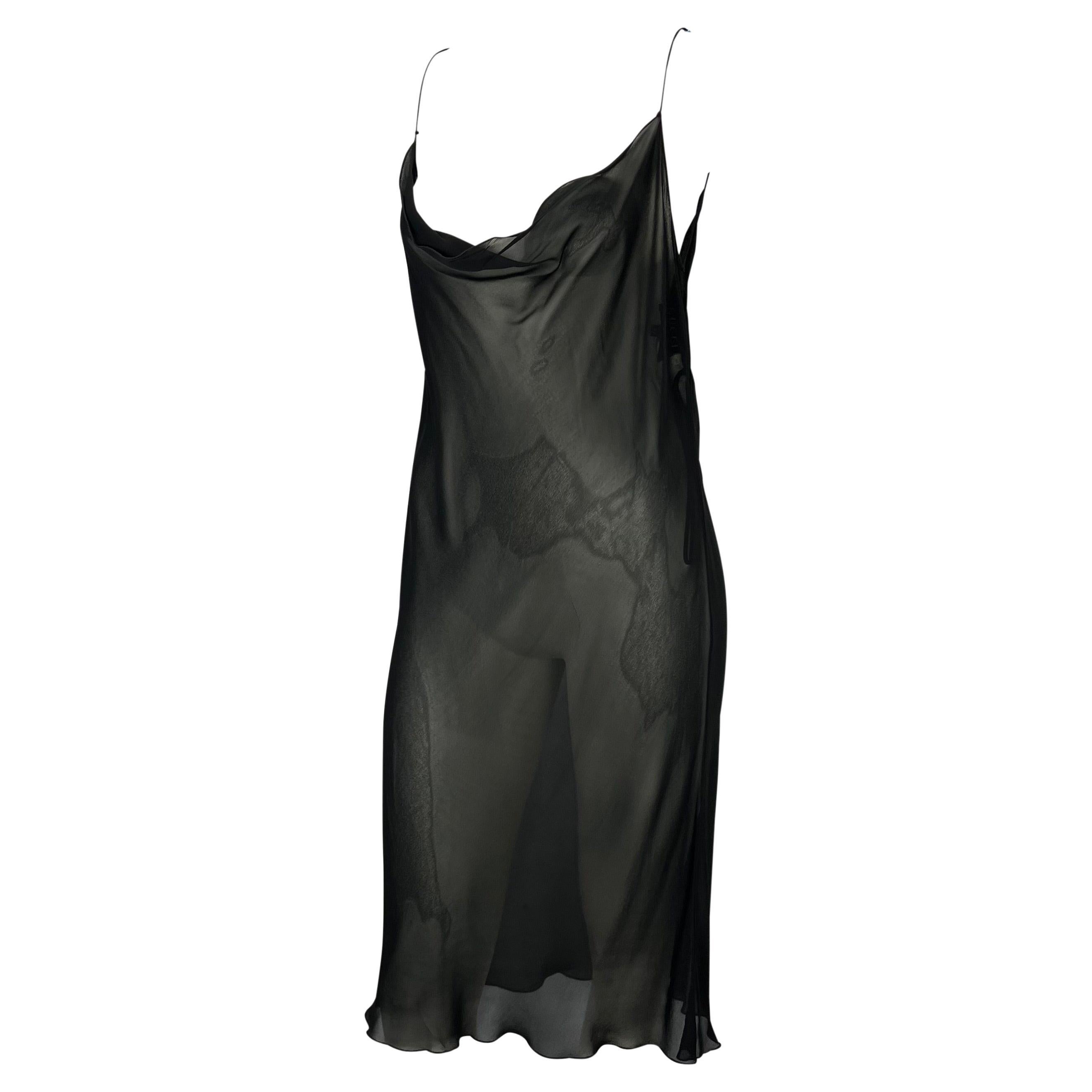 S/S 1997 Gucci by Tom Ford Runway Sheer Black Cowl Neck Dress For Sale
