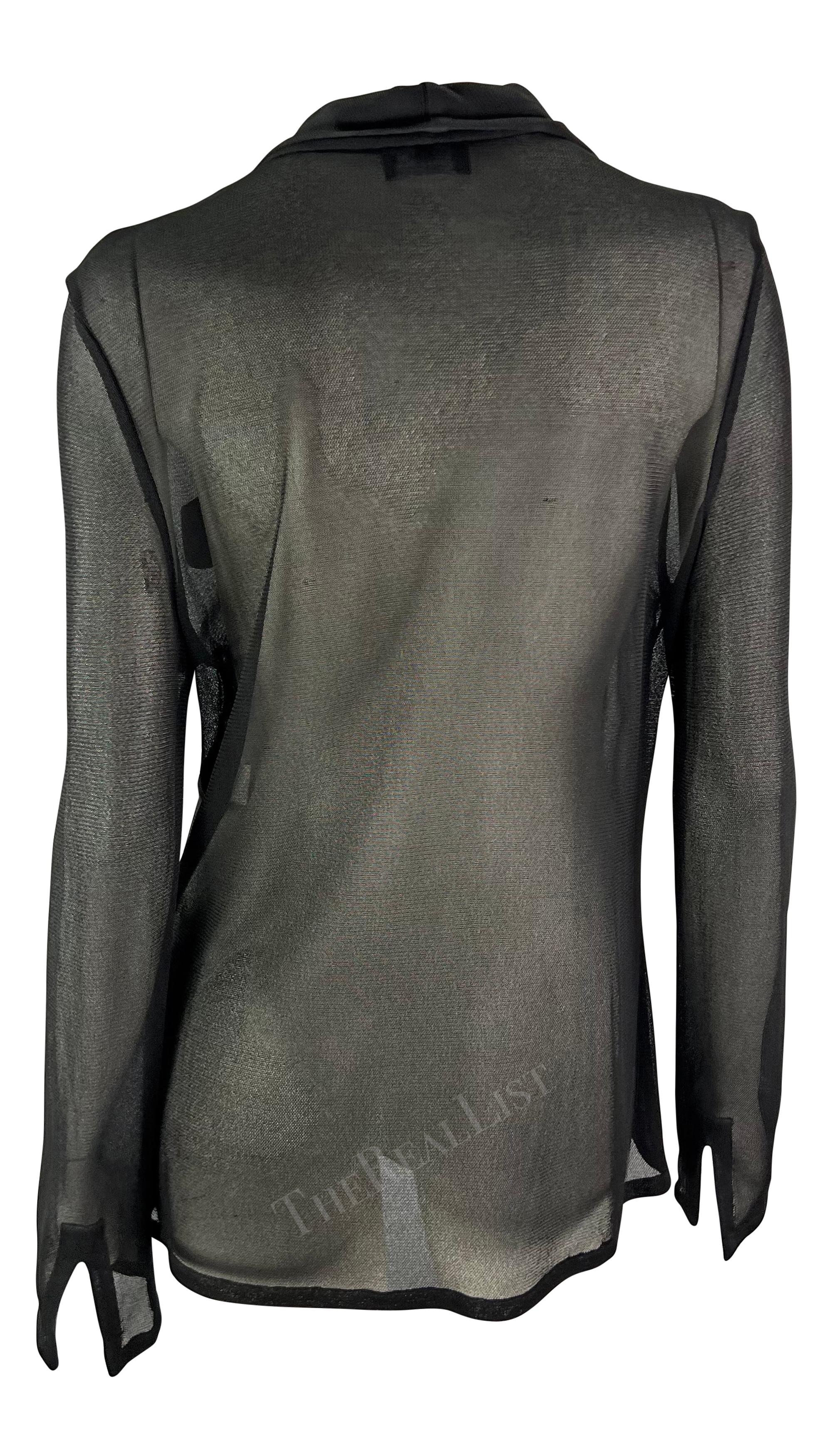 S/S 1997 Gucci by Tom Ford Sheer Black Viscose Pocket GG Clasp Top 1