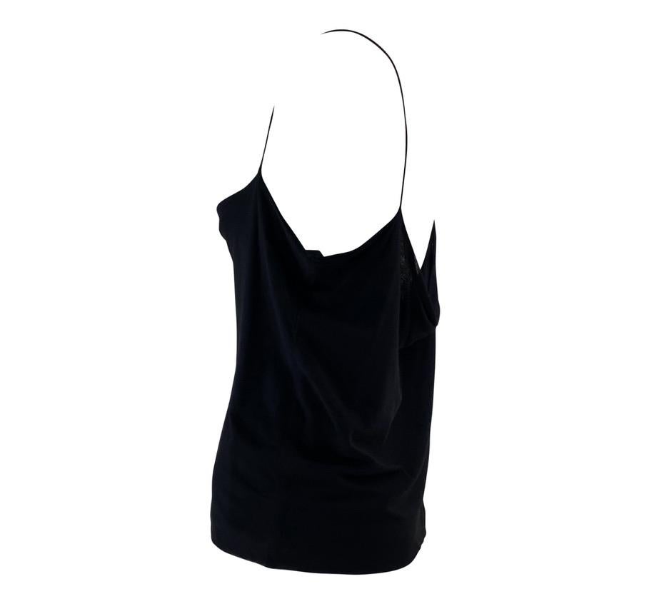 Presenting a sensual Gucci tank top, designed by Tom Ford. This uniquely shaped tank top features a cowl neck and spaghetti straps with a similar cowl draping to expose the back. Not your average tank top, this shirt was designed for the