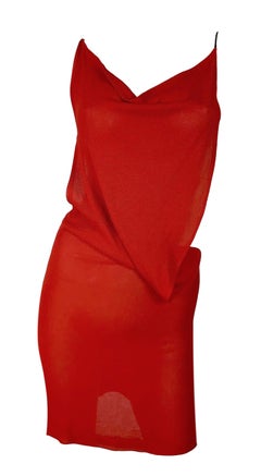 S/S 1997 Gucci by Tom Ford Sheer Red Knit Backless Plunging Chain Mini Dress