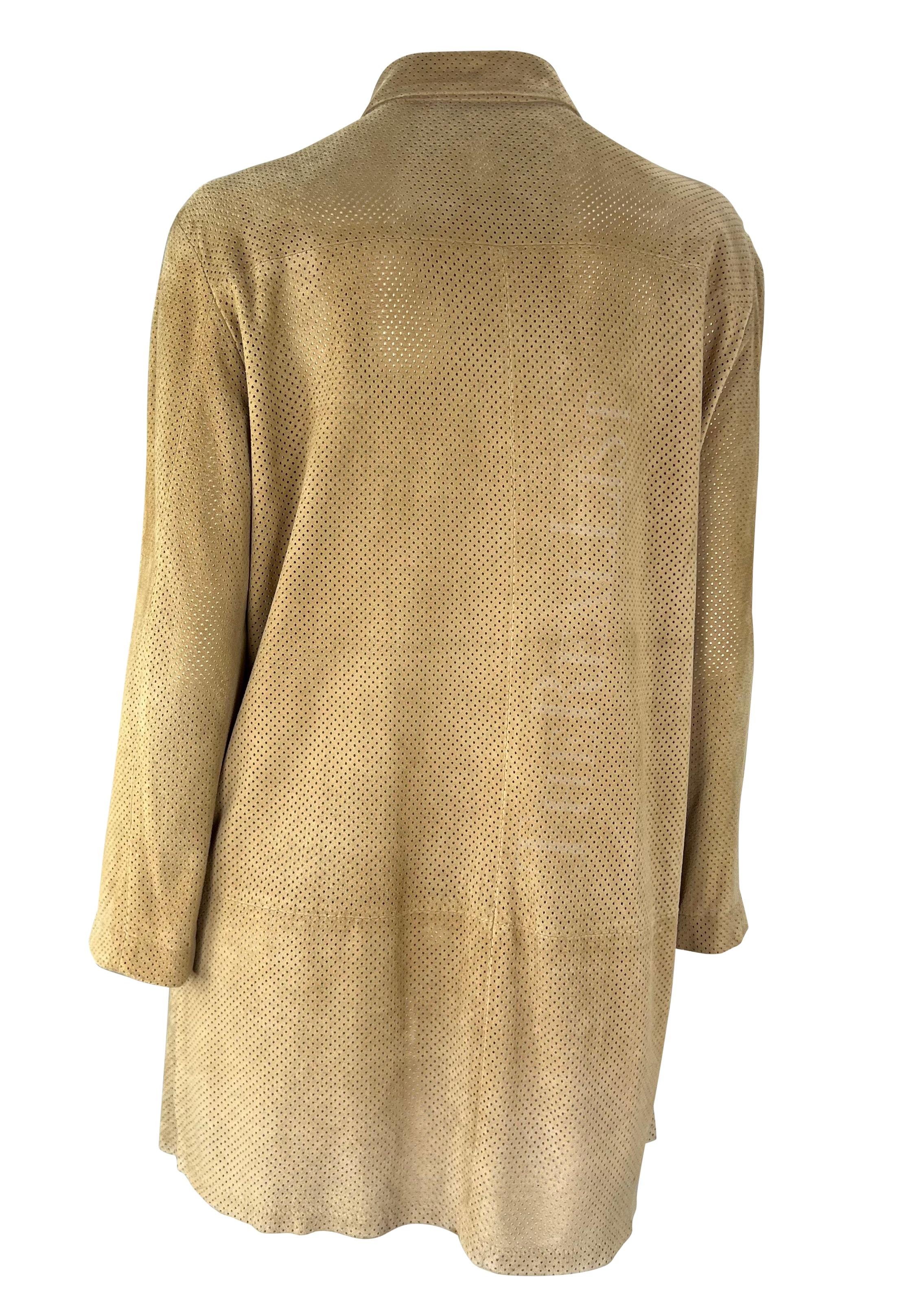 Women's S/S 1997 Gucci by Tom Ford Tan Perforated Suede Open Collared Skirt Jacket