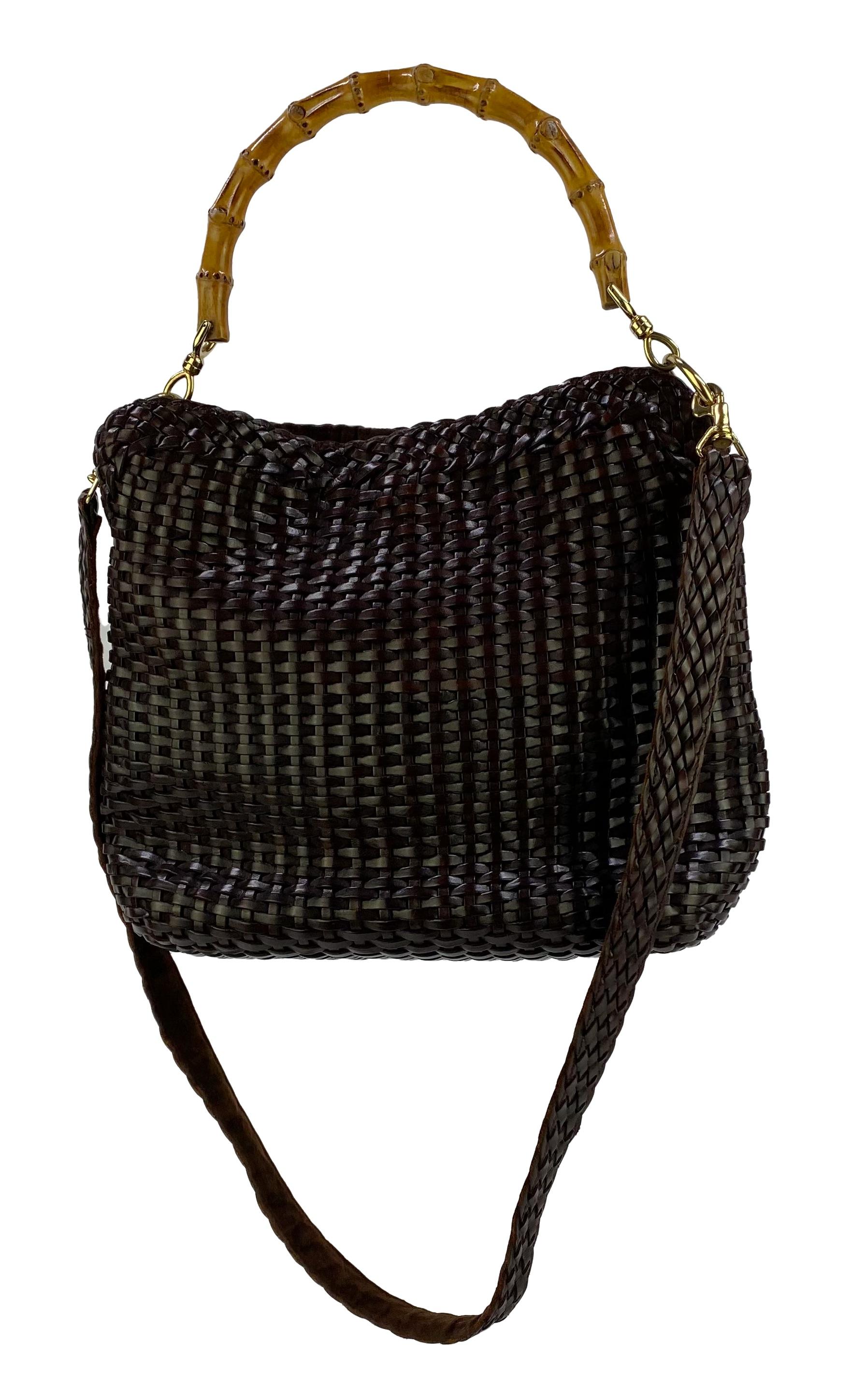 S/S 1997 Gucci by Tom Ford Woven Brown Leather Hobo Bamboo Bag with ...