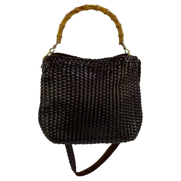 S/S 1997 Gucci by Tom Ford Woven Brown Leather Hobo Bamboo Bag with Strap  For Sale at 1stDibs