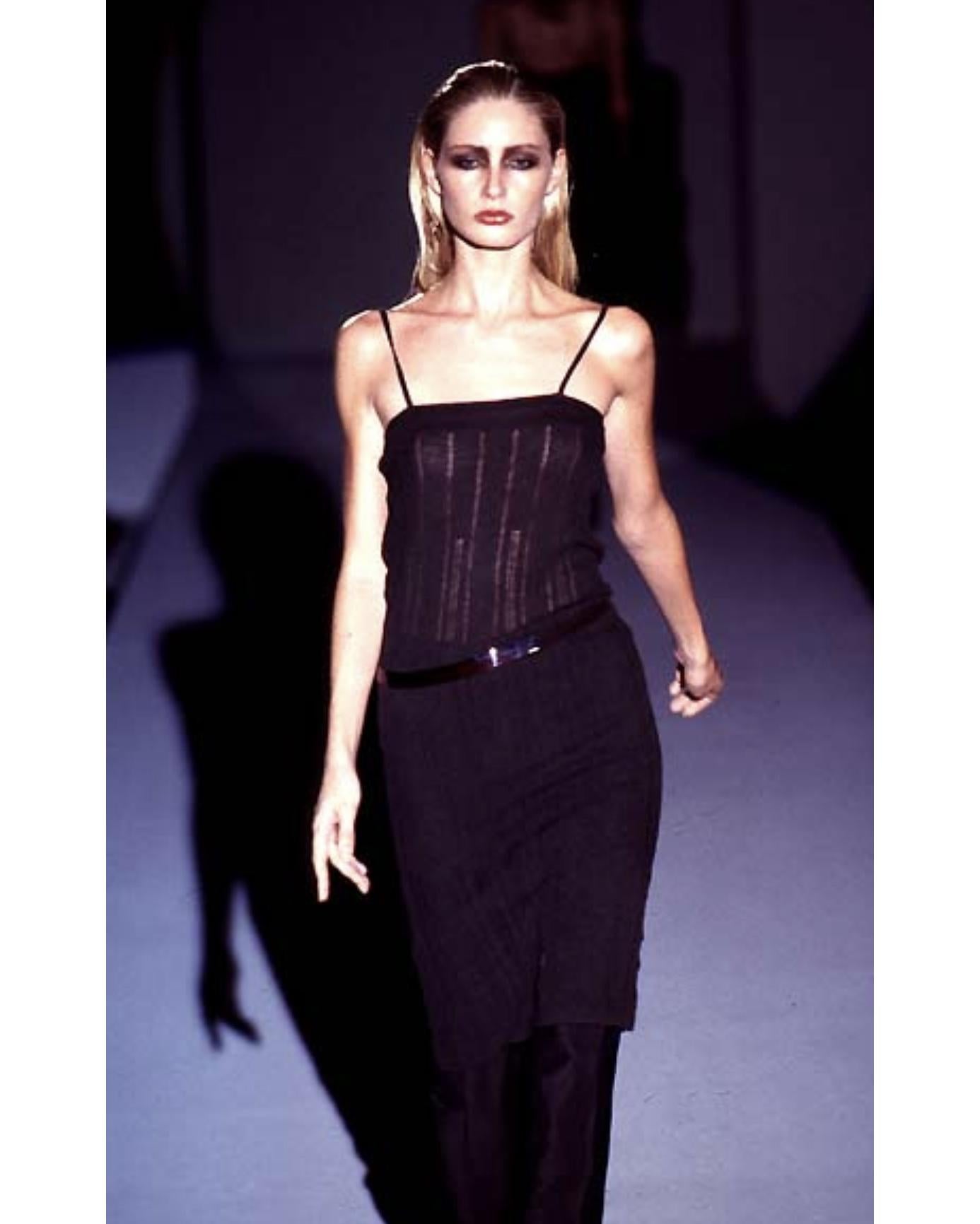 S/S 1997 Gucci by Tom Ford deep gray knit midi dress. Spaghetti strap sleeveless dress made of thin, light knit material that shows peeks of skin. As seen on the runway. 