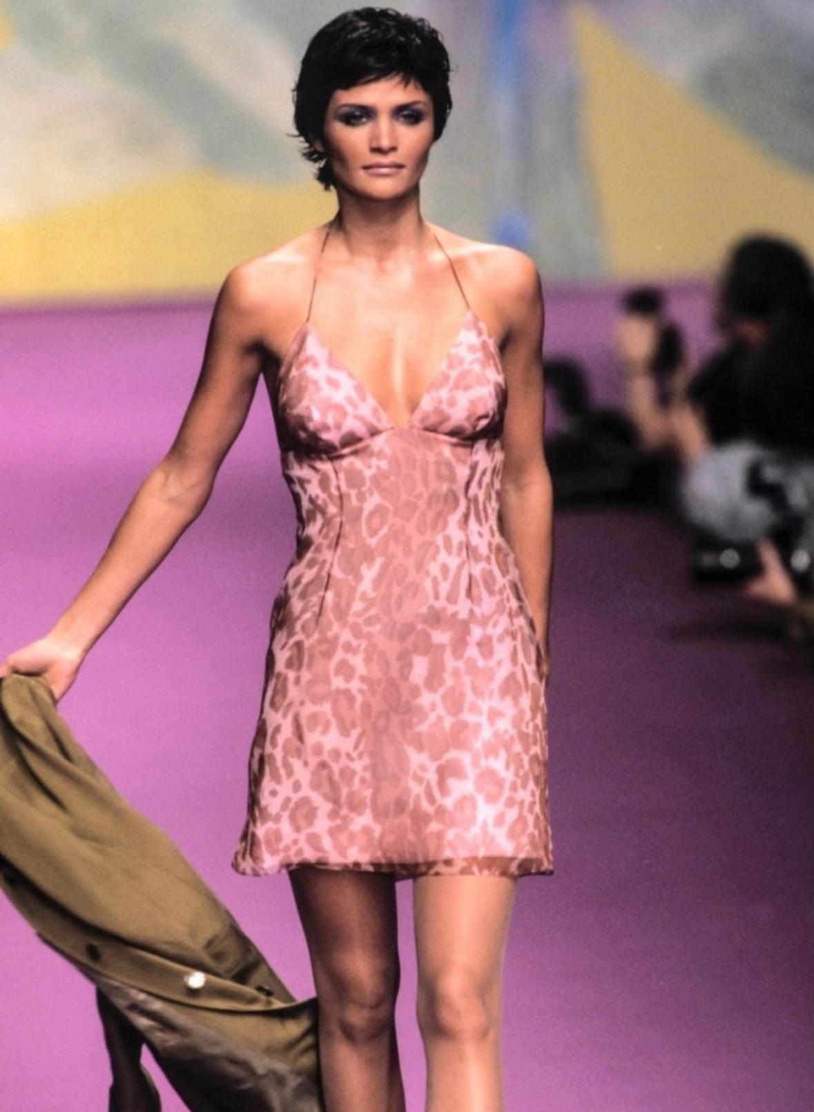 Presenting a divine orange Jacques Fath cheetah print mini dress. From the Spring/Summer 1997 collection, this sensational dress made a memorable entrance in pink as look 1 on the runway, modeled by Helena Christensen. Meticulously crafted by hand,
