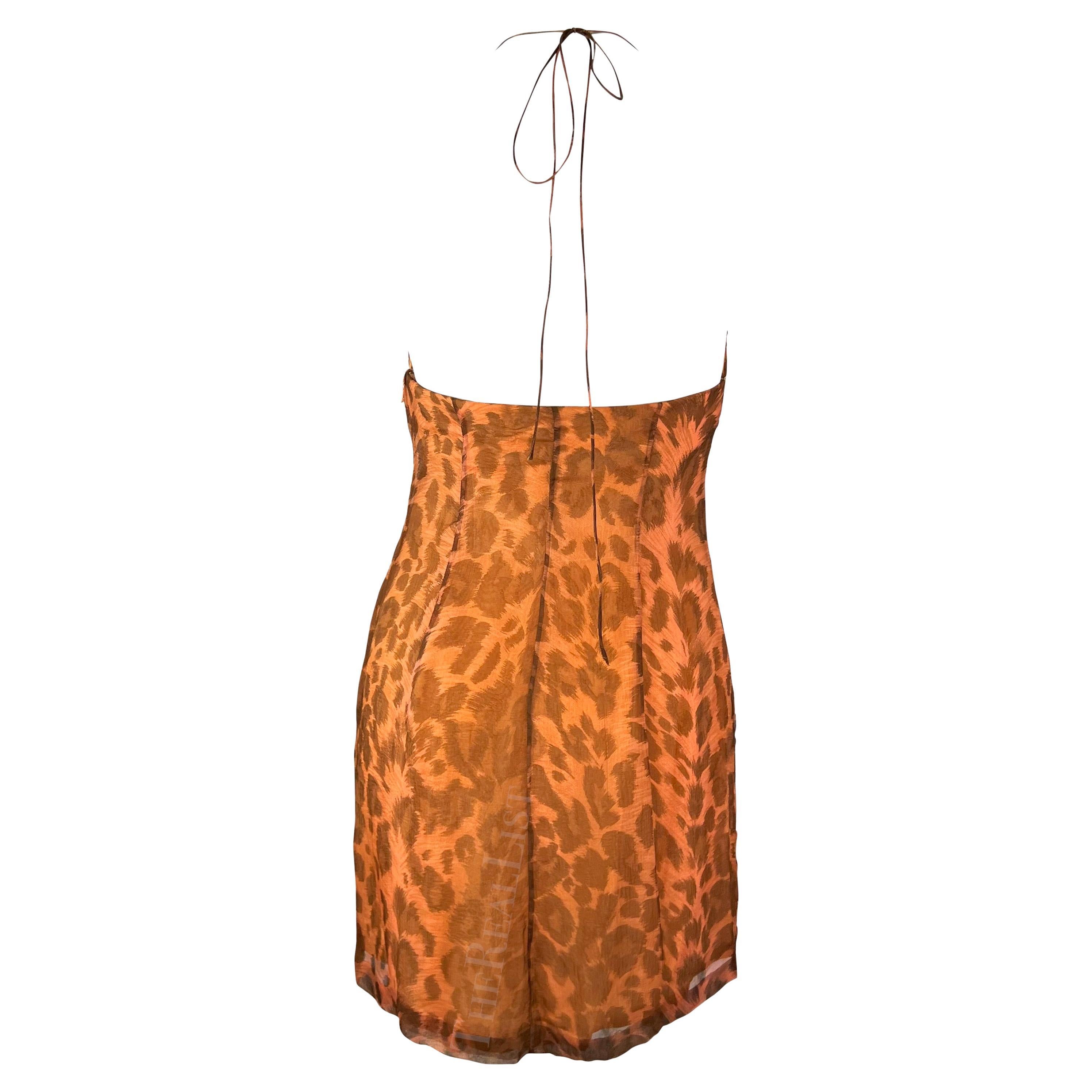 S/S 1997 Jacques Fath Runway Orange Cheetah Print Halterneck Mini Dress For Sale 1