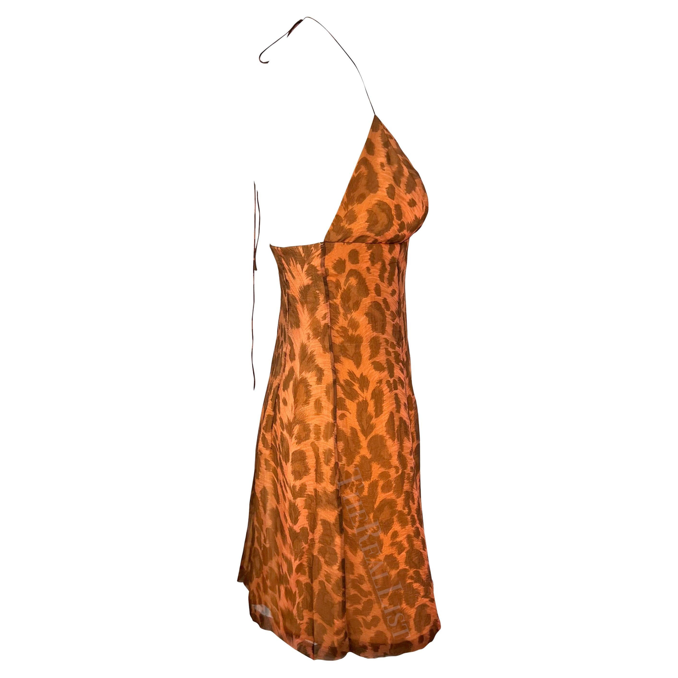 S/S 1997 Jacques Fath Runway Orange Cheetah Print Halterneck Mini Dress For Sale 2