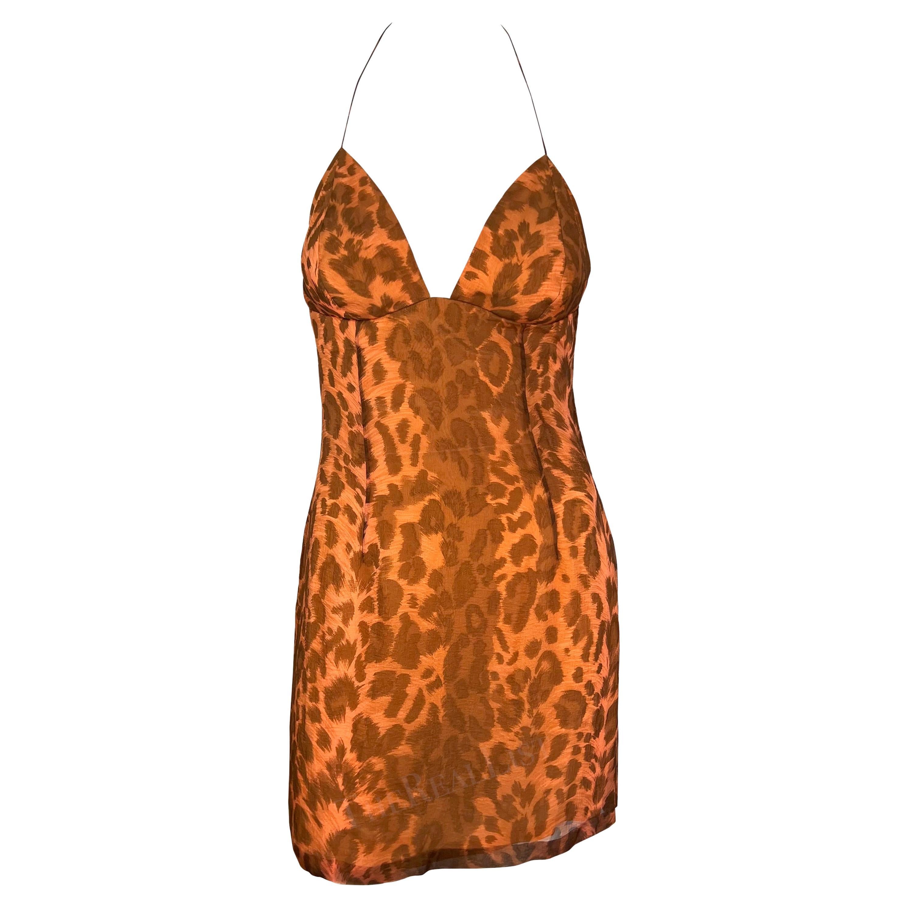 S/S 1997 Jacques Fath Runway Orange Cheetah Print Halterneck Mini Dress For Sale