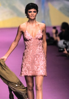 S/S 1997 Jacques Fath Runway Pink Leopard Print Halter Mini Dress