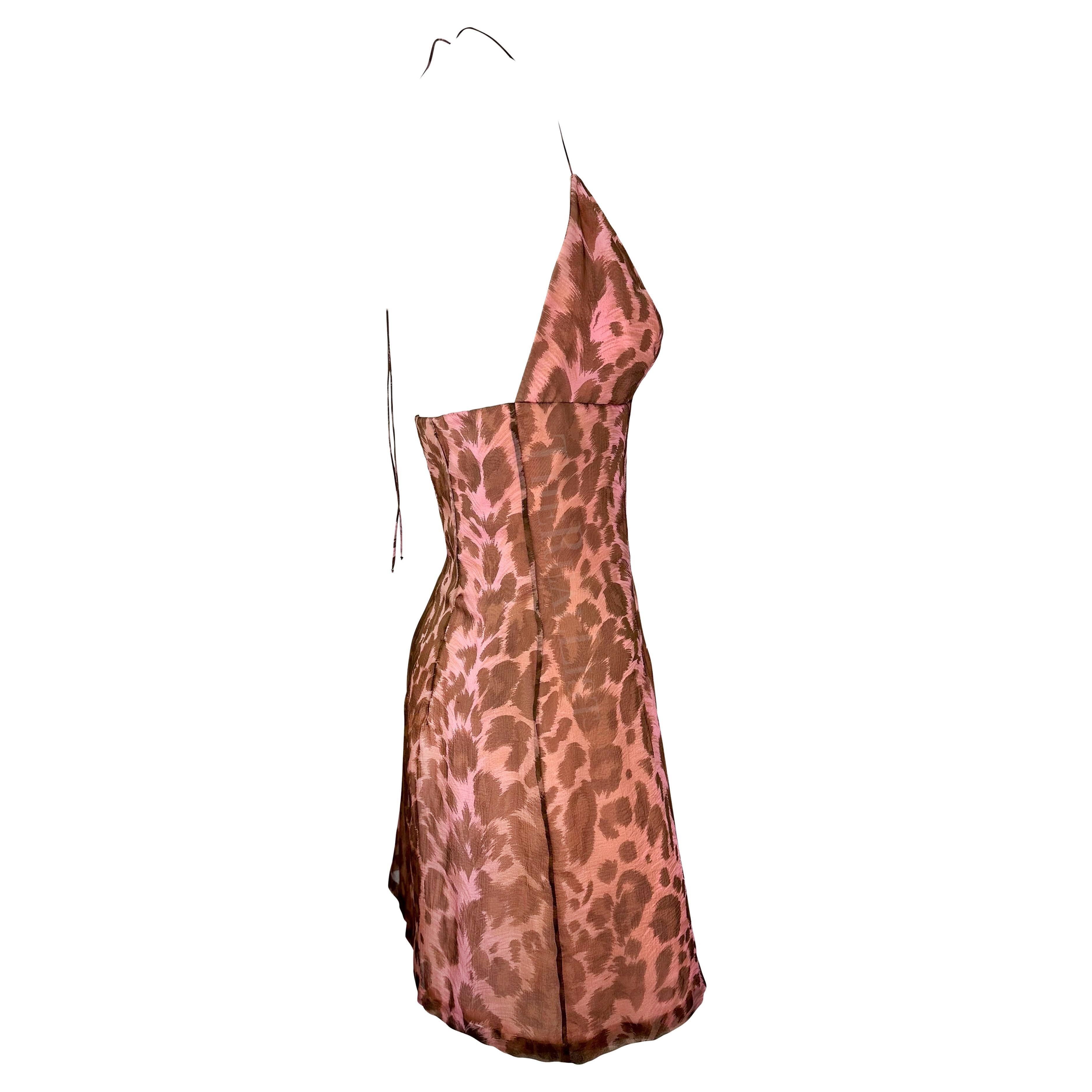 Women's S/S 1997 Jacques Fath Runway Pink Cheetah Print Halter Mini Dress For Sale