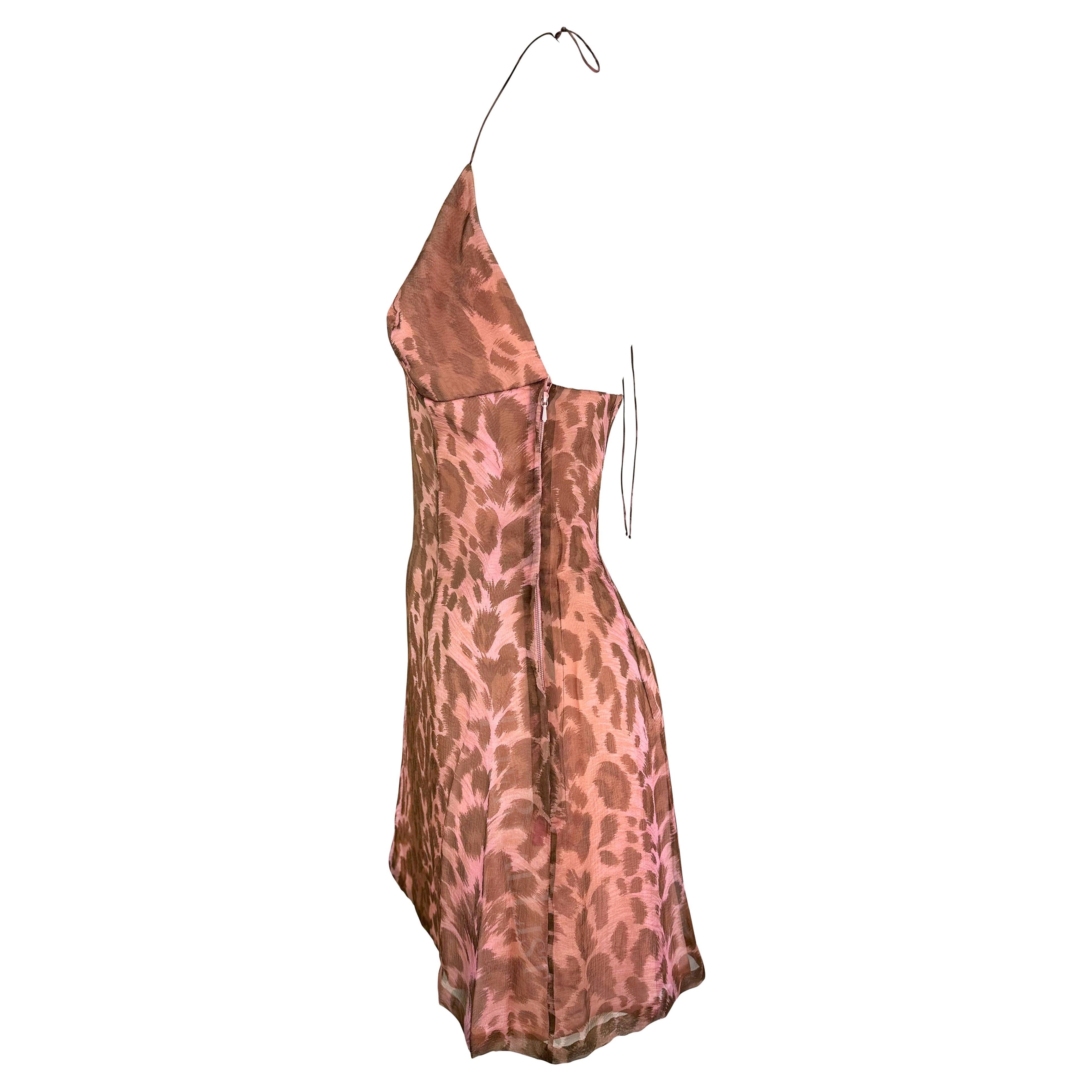 S/S 1997 Jacques Fath Runway Pink Cheetah Print Halter Mini Dress For Sale 2