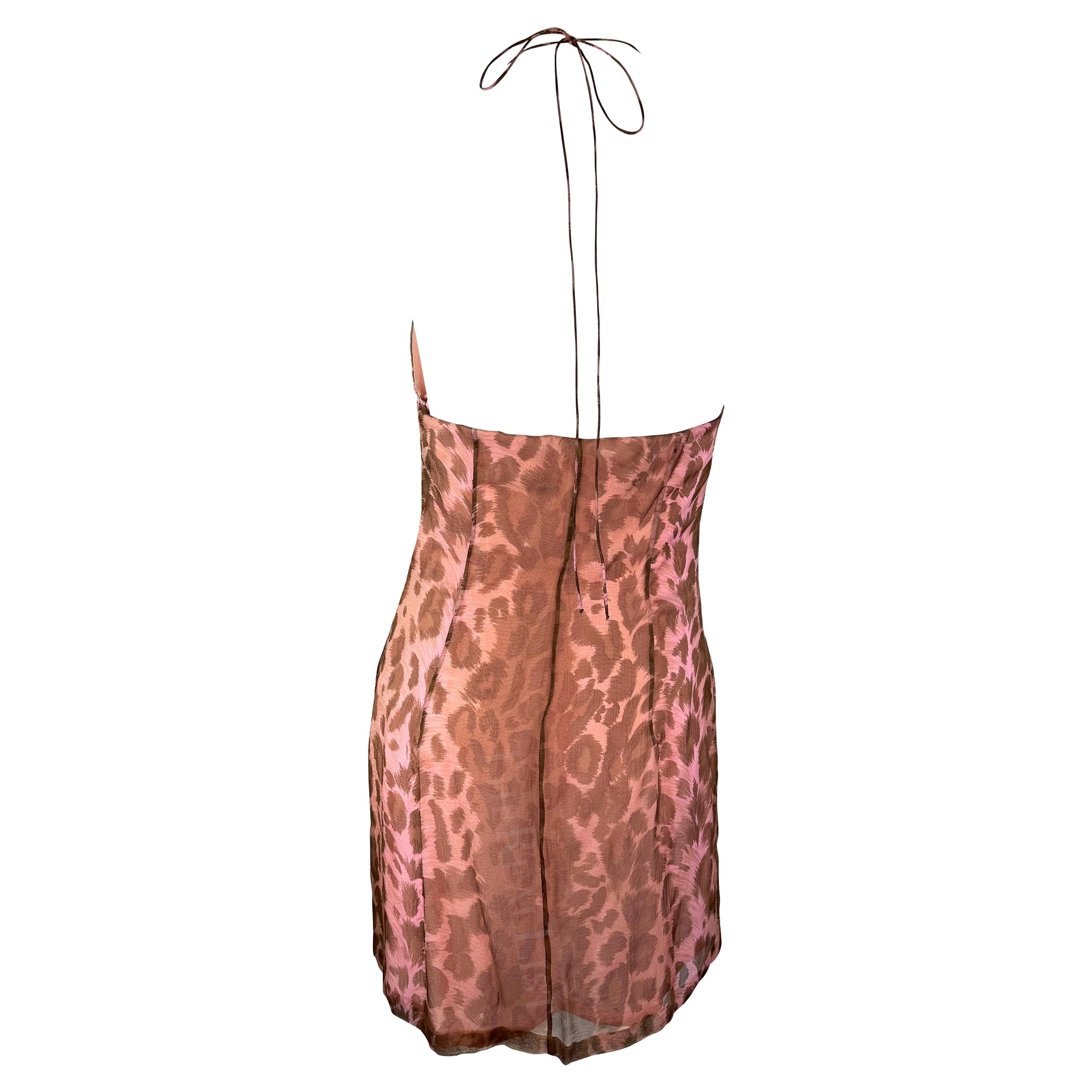 S/S 1997 Jacques Fath Runway Mini robe dos nu rose imprimé léopard en vente 1