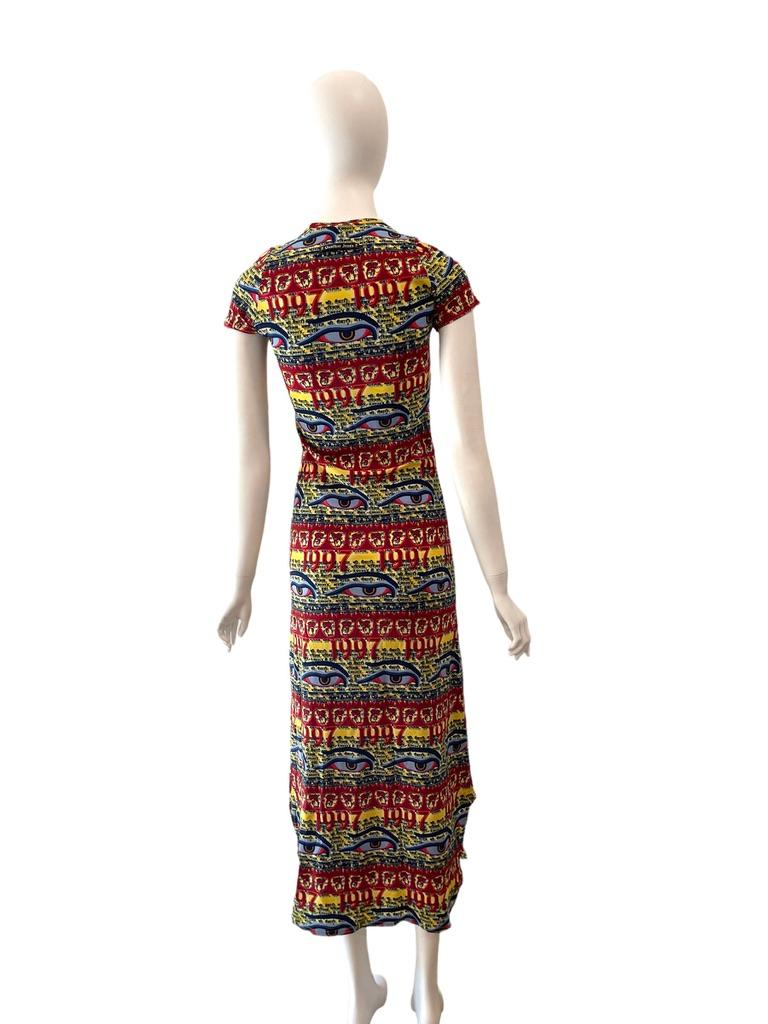 S/S 1997 Jean Paul Gaultier Eye of Horus stretch printed dress In Excellent Condition In Austin, TX