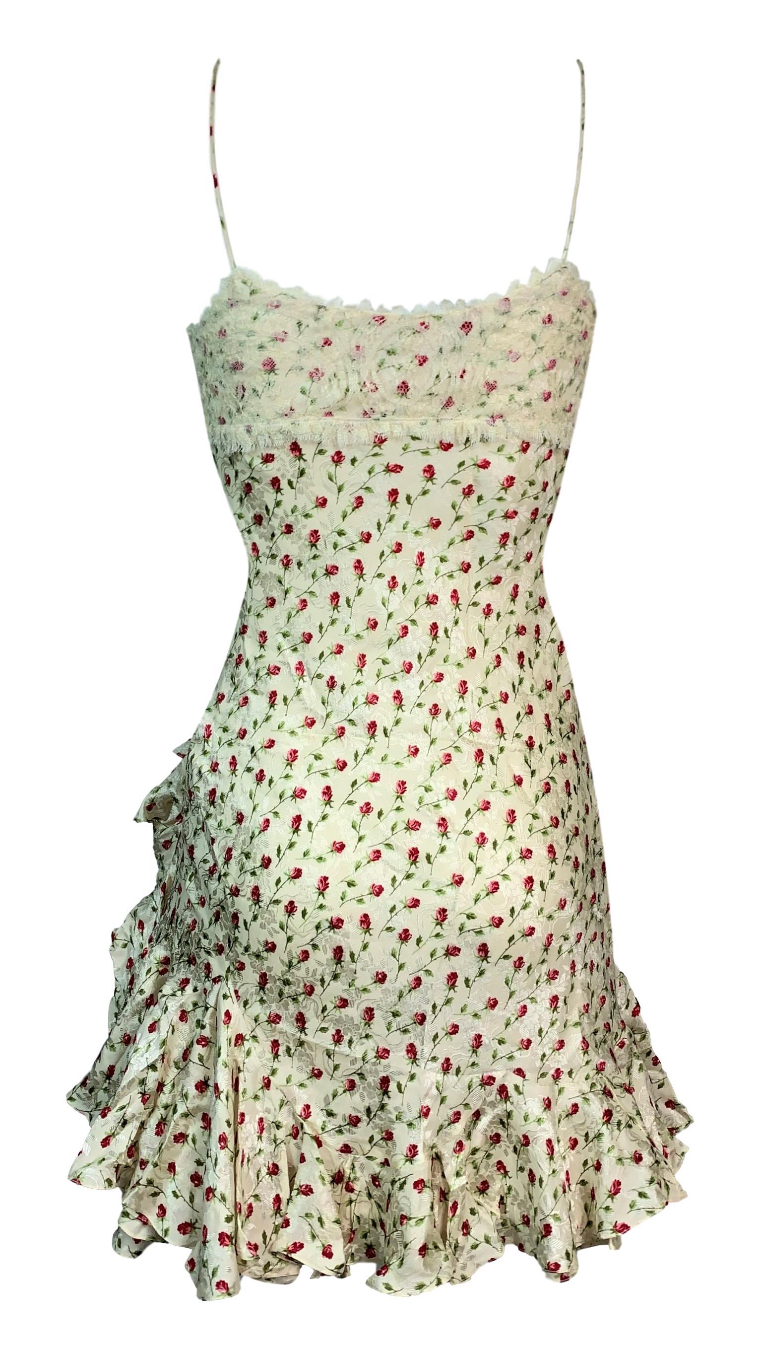 S/S 1997 John Galliano Ivory Silk Floral Can-Can High Slit Lace Mini Dress In Good Condition In Yukon, OK