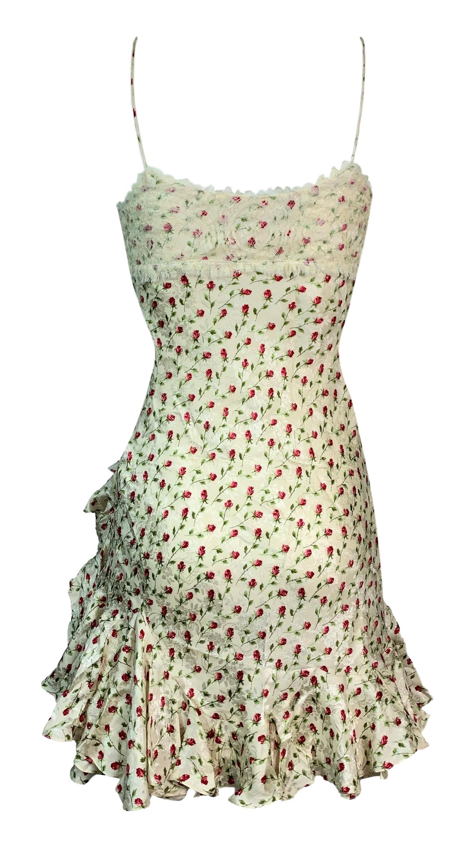 S/S 1997 John Galliano Ivory Silk Floral Can-Can High Slit Lace Mini Dress In Good Condition In Yukon, OK