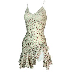 S/S 1997 John Galliano Ivory Silk Floral Can-Can High Slit Lace Mini Dress