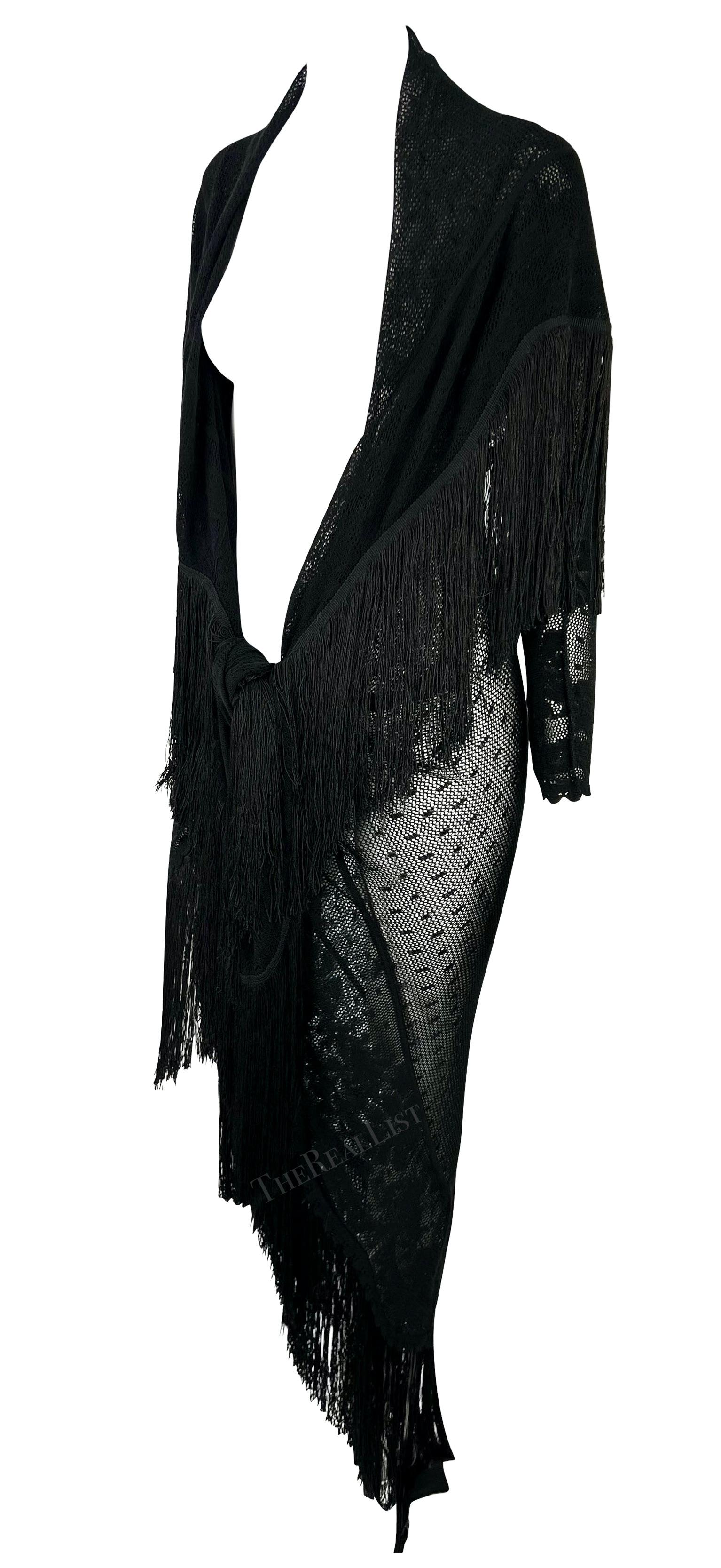 S/S 1997 John Galliano Runway Sheer Black Fringe Lace Flamenco Shawl  In Good Condition For Sale In West Hollywood, CA