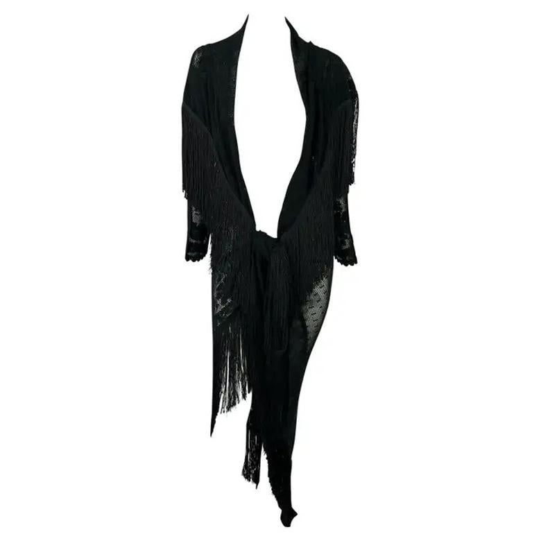 Châle flamenco à franges et dentelle noire transparente de défilé John Galliano, P/E 1997 en vente