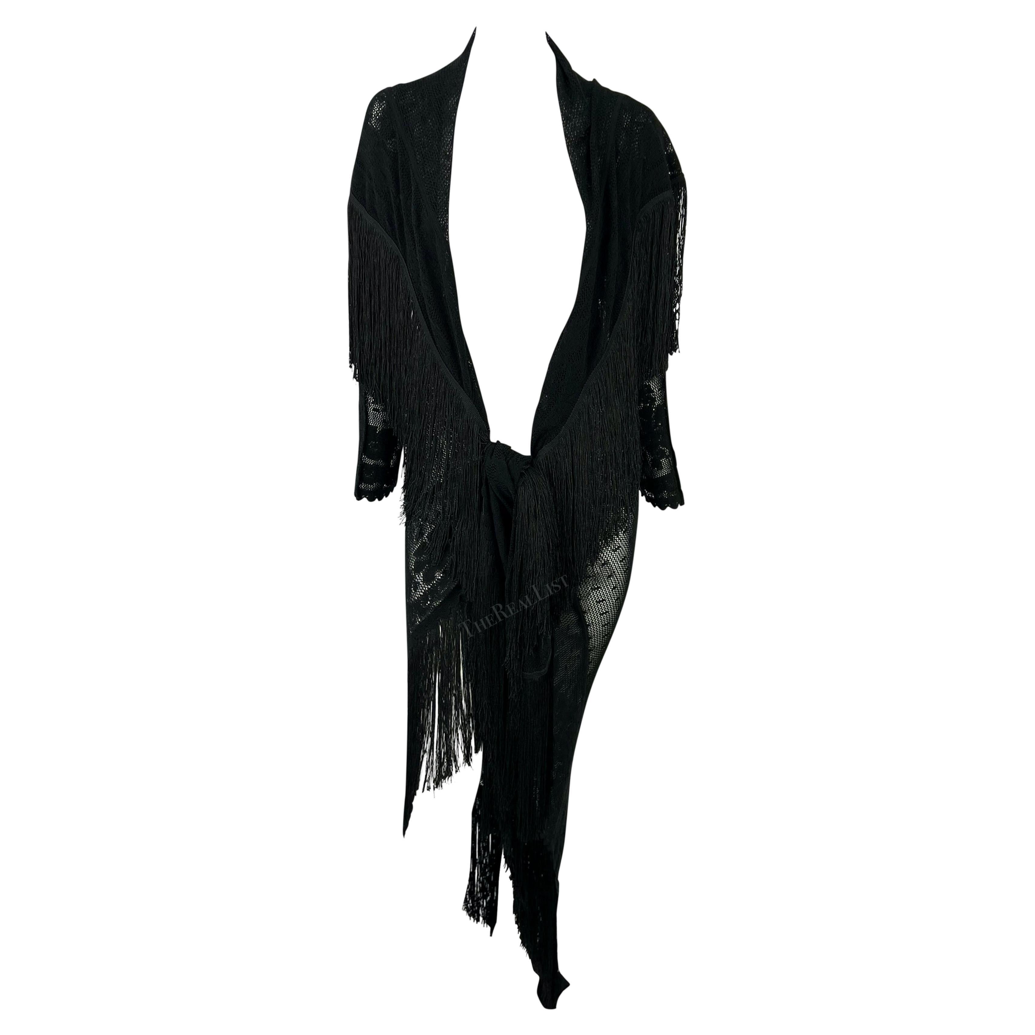 S/S 1997 John Galliano Runway Sheer Black Fringe Lace Flamenco Shawl  For Sale