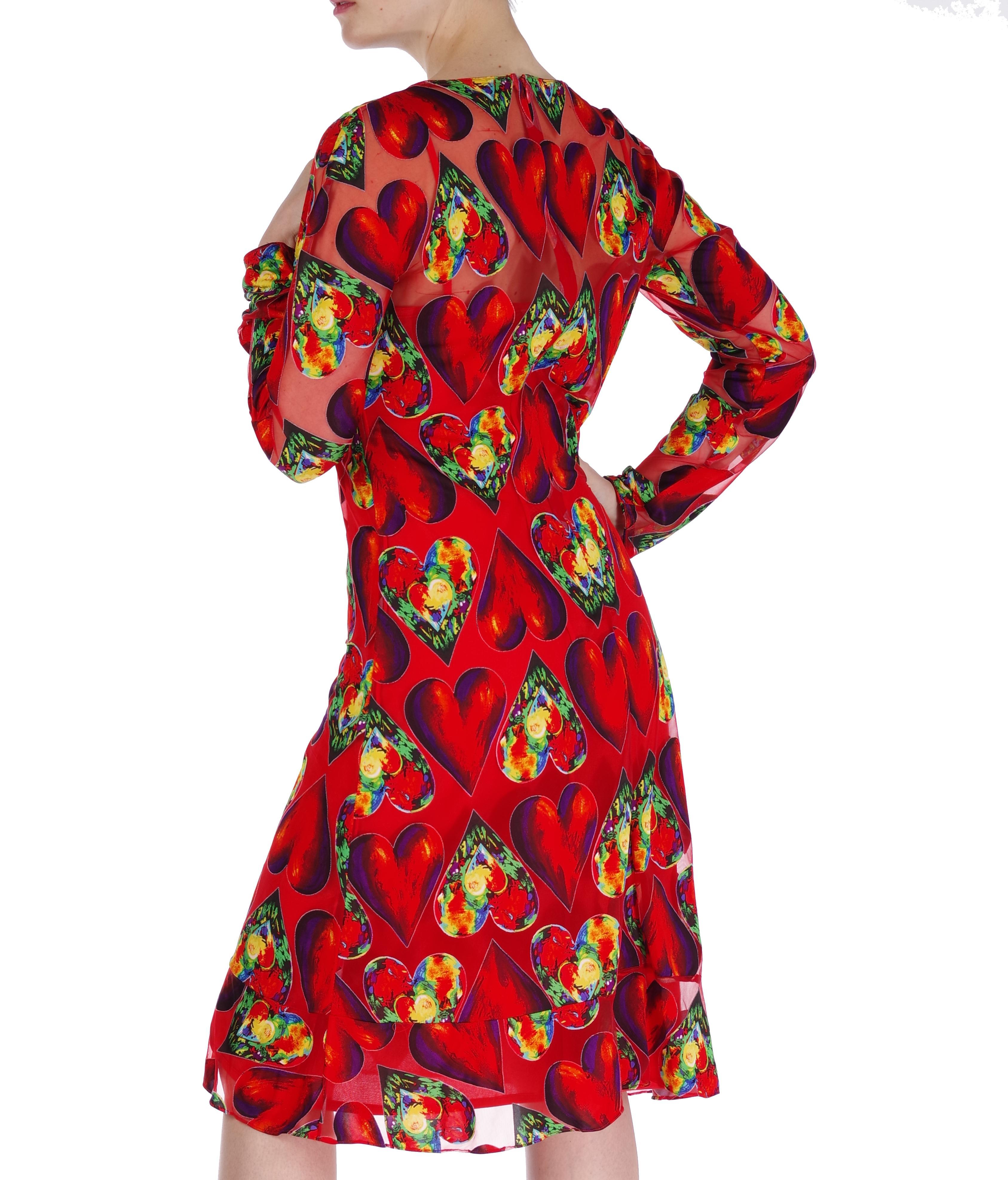 Women's S/S 1997 Look#30 Gianni Versace Couture Heart Print Red Dress For Sale