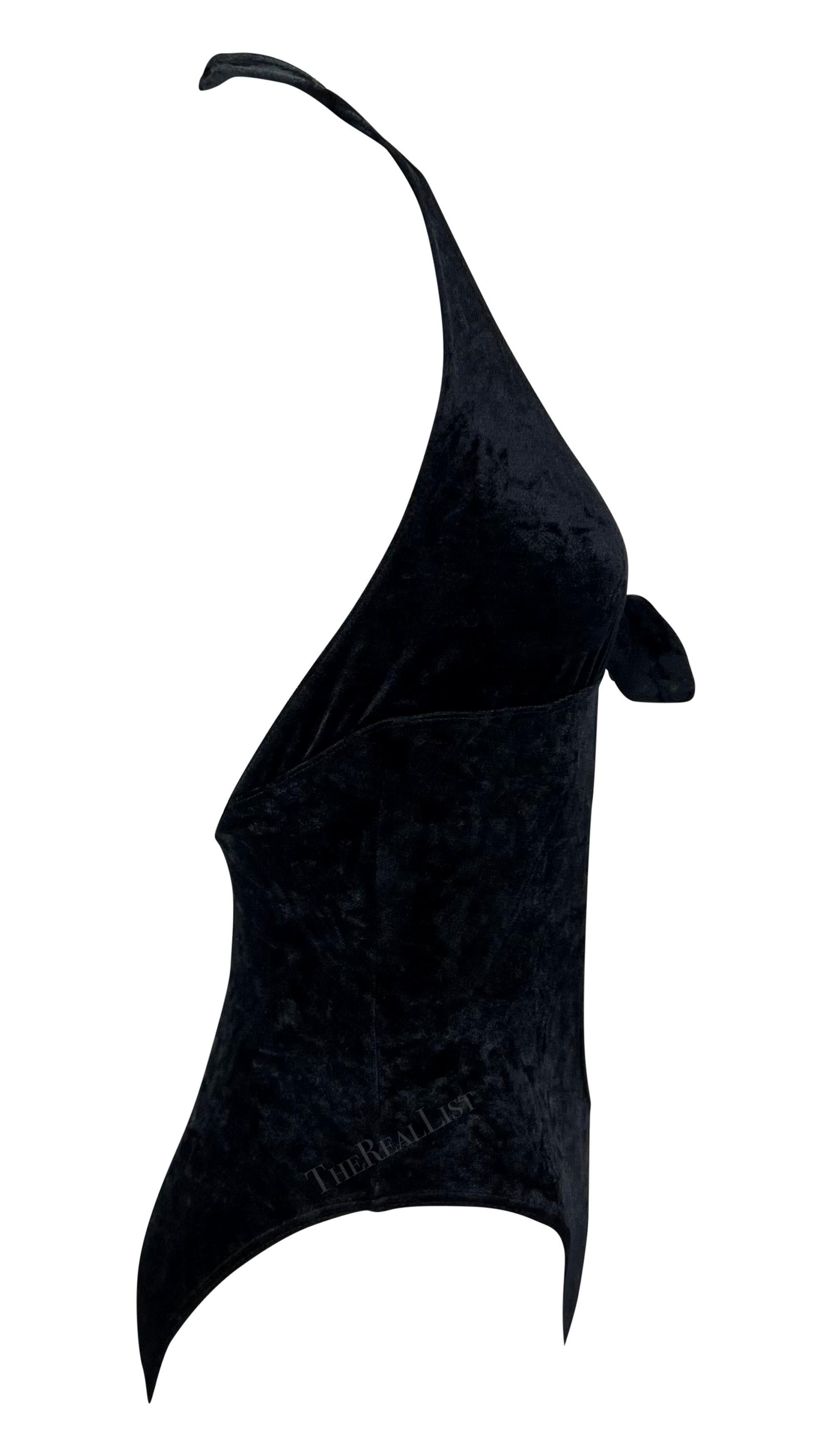 Paco Rabanne Runway S/S 1997 - Body à décolleté plongeant en velours avec cravate sur le devant en vente 5