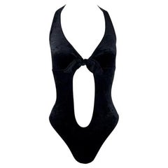 S/S 1997 Paco Rabanne Runway Velvet Plunging Tie Front Bodysuit Top
