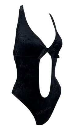 S/S 1997 Paco Rabanne Runway Velvet Plunging Tie Front Bodysuit Top