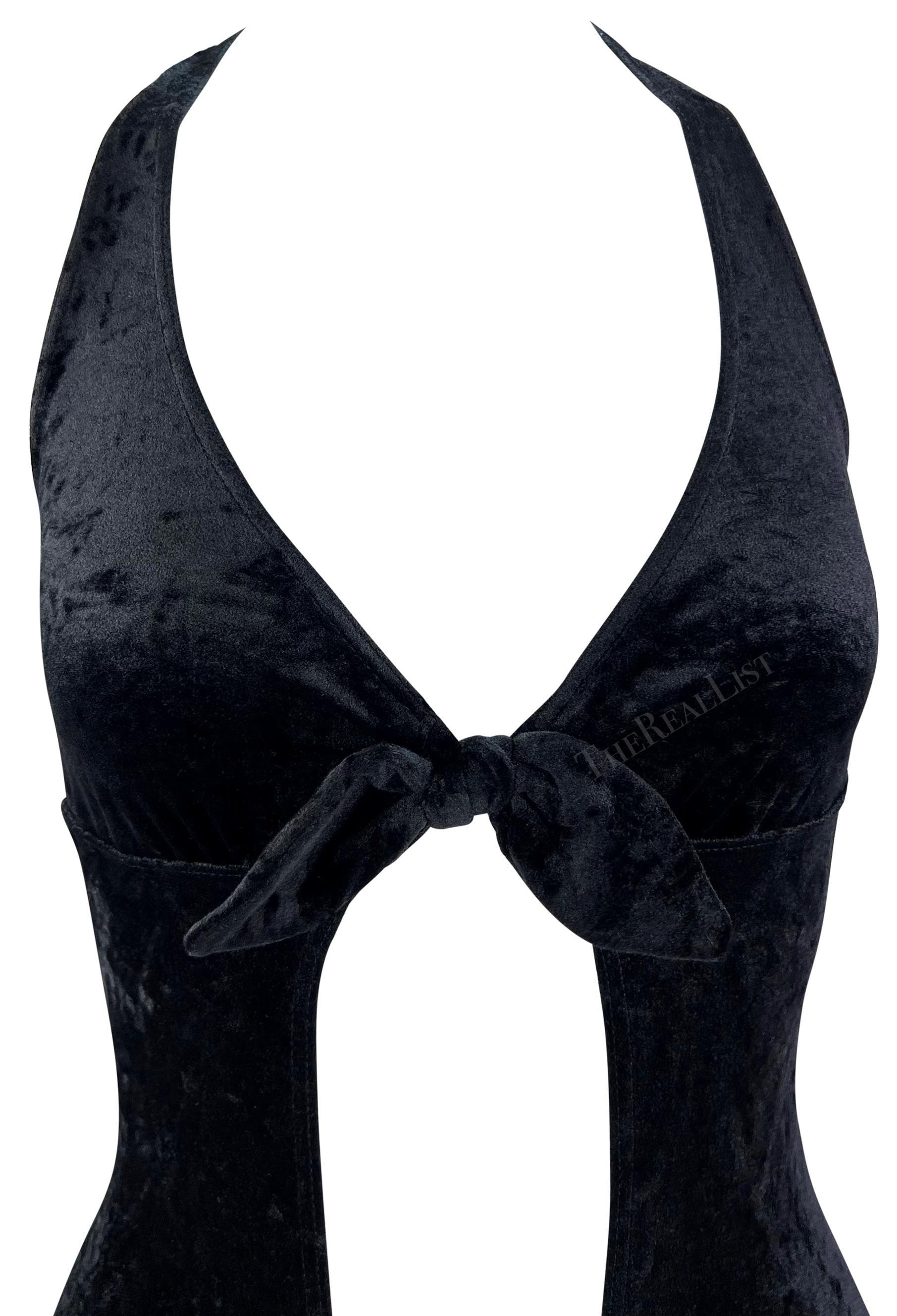 Paco Rabanne Runway S/S 1997 - Body à décolleté plongeant en velours avec cravate sur le devant Excellent état - En vente à West Hollywood, CA