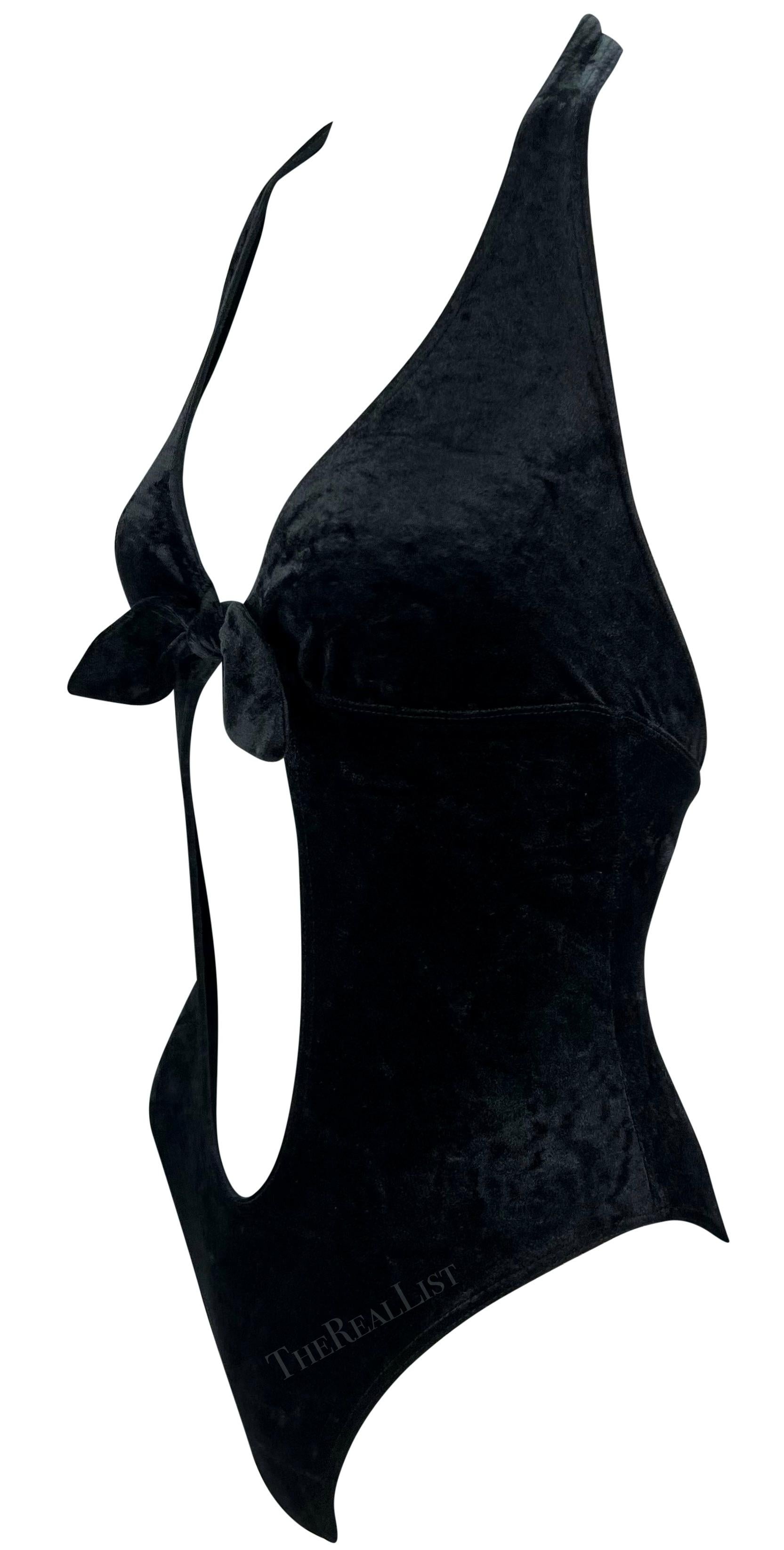 S/S 1997 Paco Rabanne Runway Velvet Plunging Tie Front Bodysuit Top For Sale 2