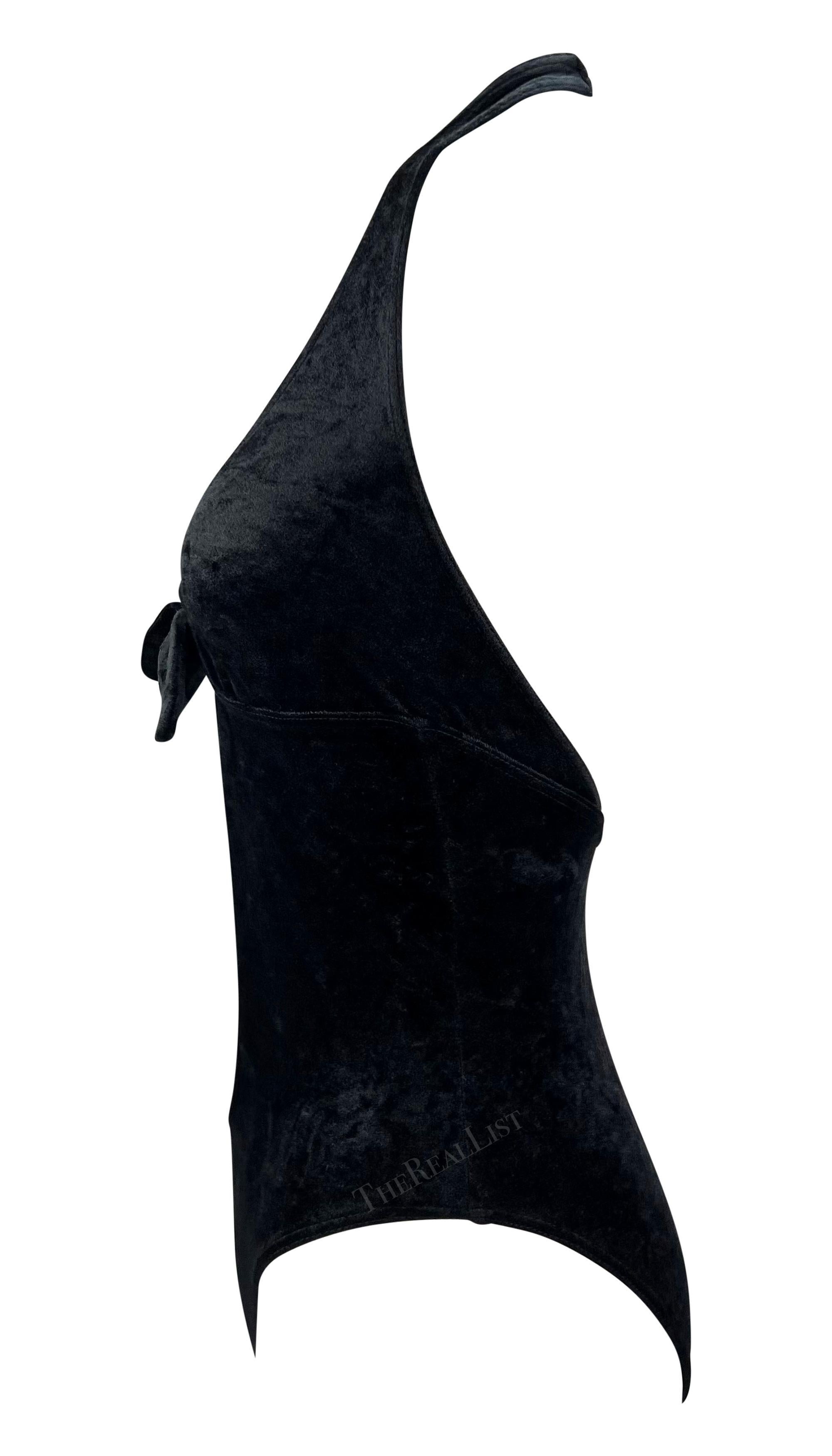 Paco Rabanne Runway S/S 1997 - Body à décolleté plongeant en velours avec cravate sur le devant en vente 3