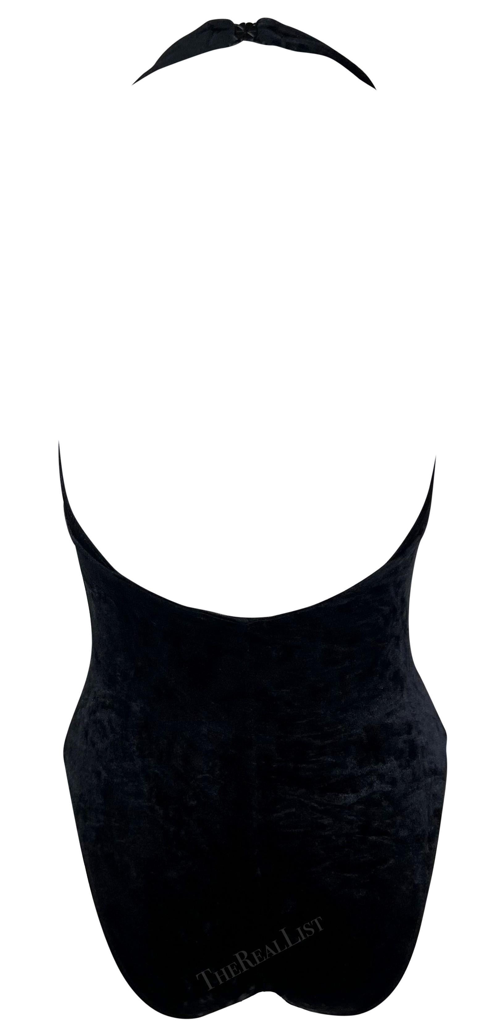 Paco Rabanne Runway S/S 1997 - Body à décolleté plongeant en velours avec cravate sur le devant en vente 4