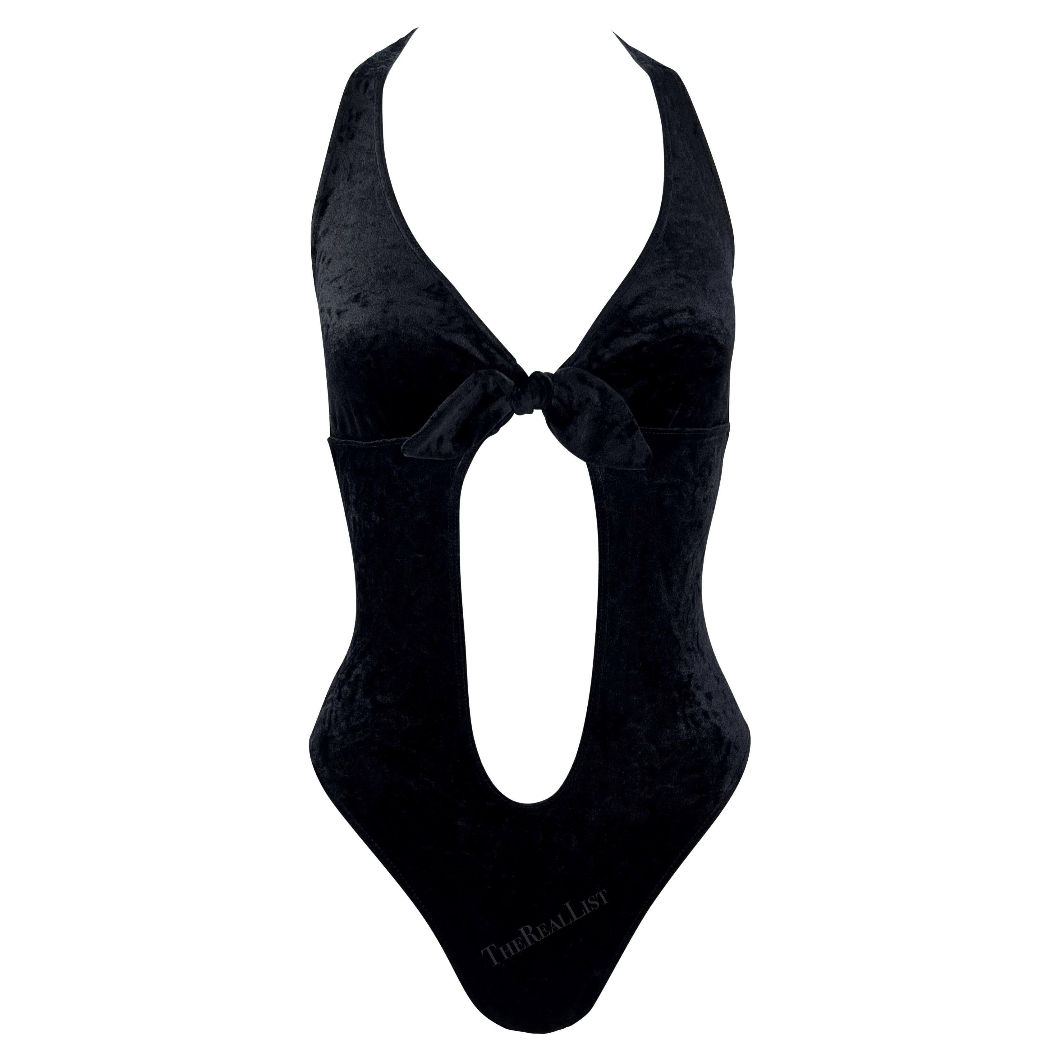 S/S 1997 Paco Rabanne Runway Velvet Plunging Tie Front Bodysuit Top For Sale
