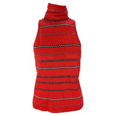 S/S 1997 Anuncio de Ralph Lauren en la Pasarela Top de punto elástico de lino con rayas rojas y cuello alto