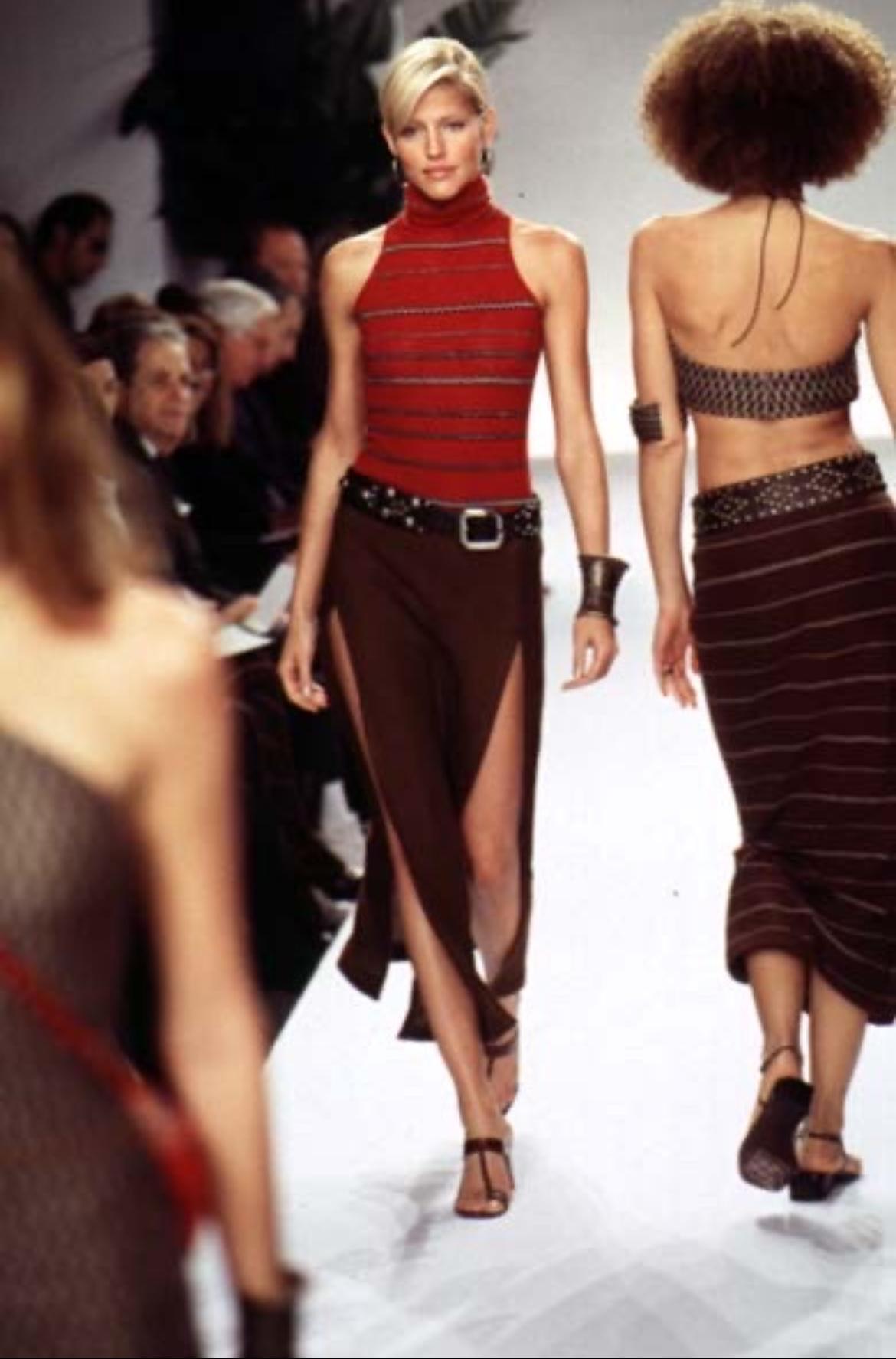S/S 1997 Ralph Lauren Runway Ad Stretch Knit Linen Red Stripe Mock Neck Top For Sale 1