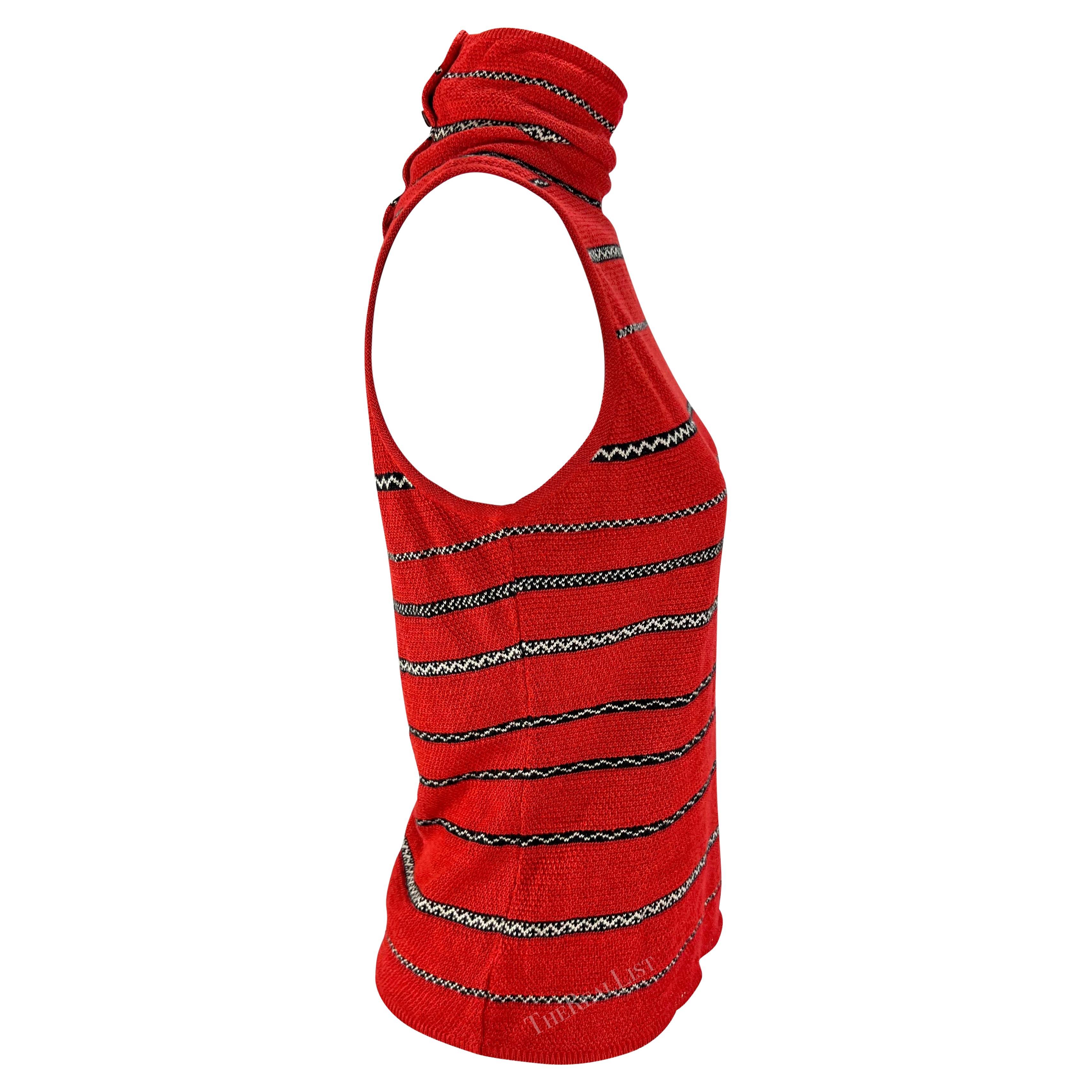 S/S 1997 Ralph Lauren Runway Ad Stretch Knit Linen Red Stripe Mock Neck Top For Sale 4