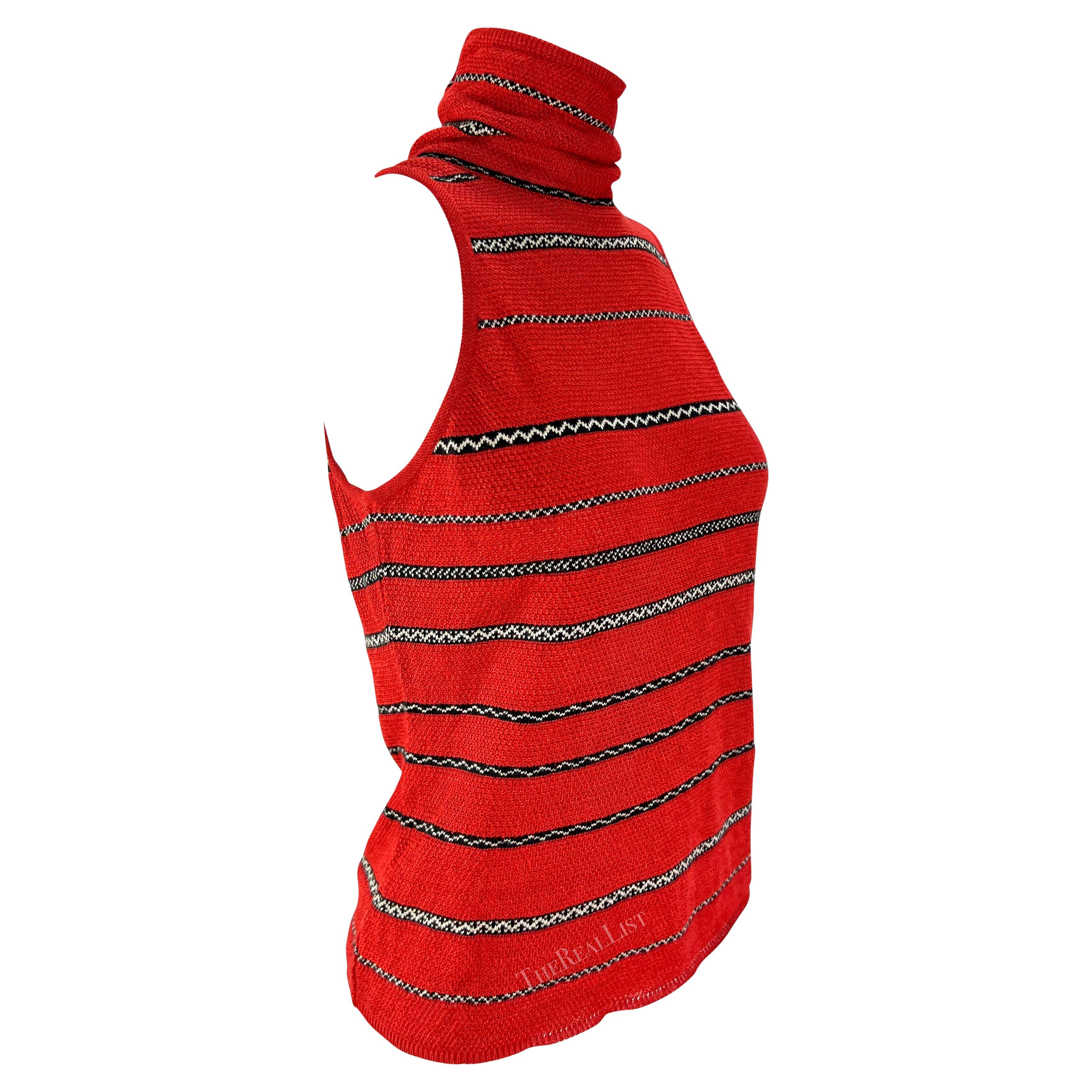 S/S 1997 Ralph Lauren Runway Ad Stretch Knit Linen Red Stripe Mock Neck Top For Sale 5