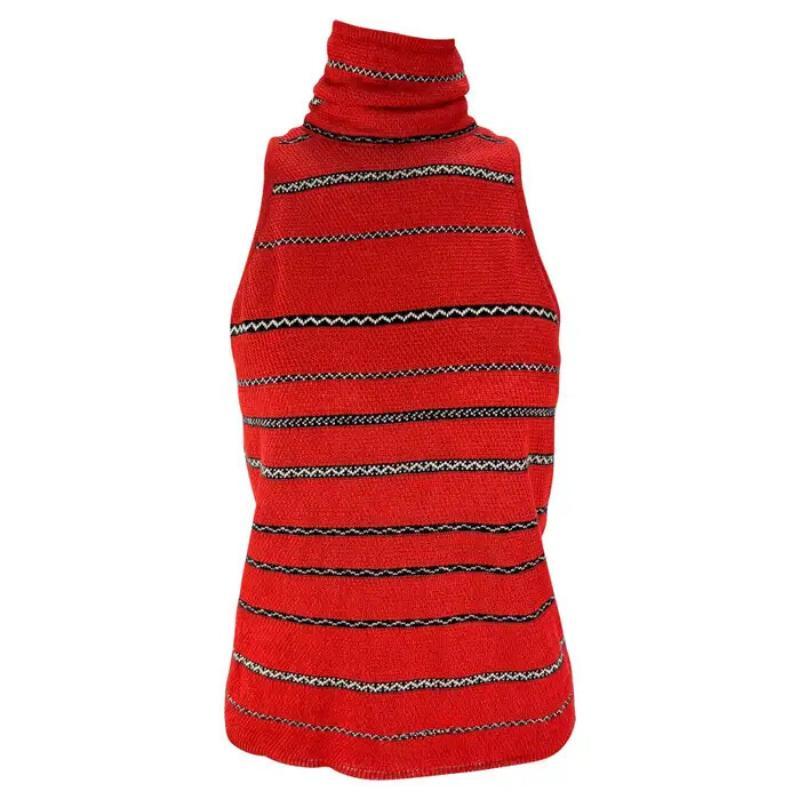 F/S 1997 Ralph Lauren Laufsteg Ad Stretch-Strick-Leinen-Top mit roten Streifen und Rundhalsausschnitt