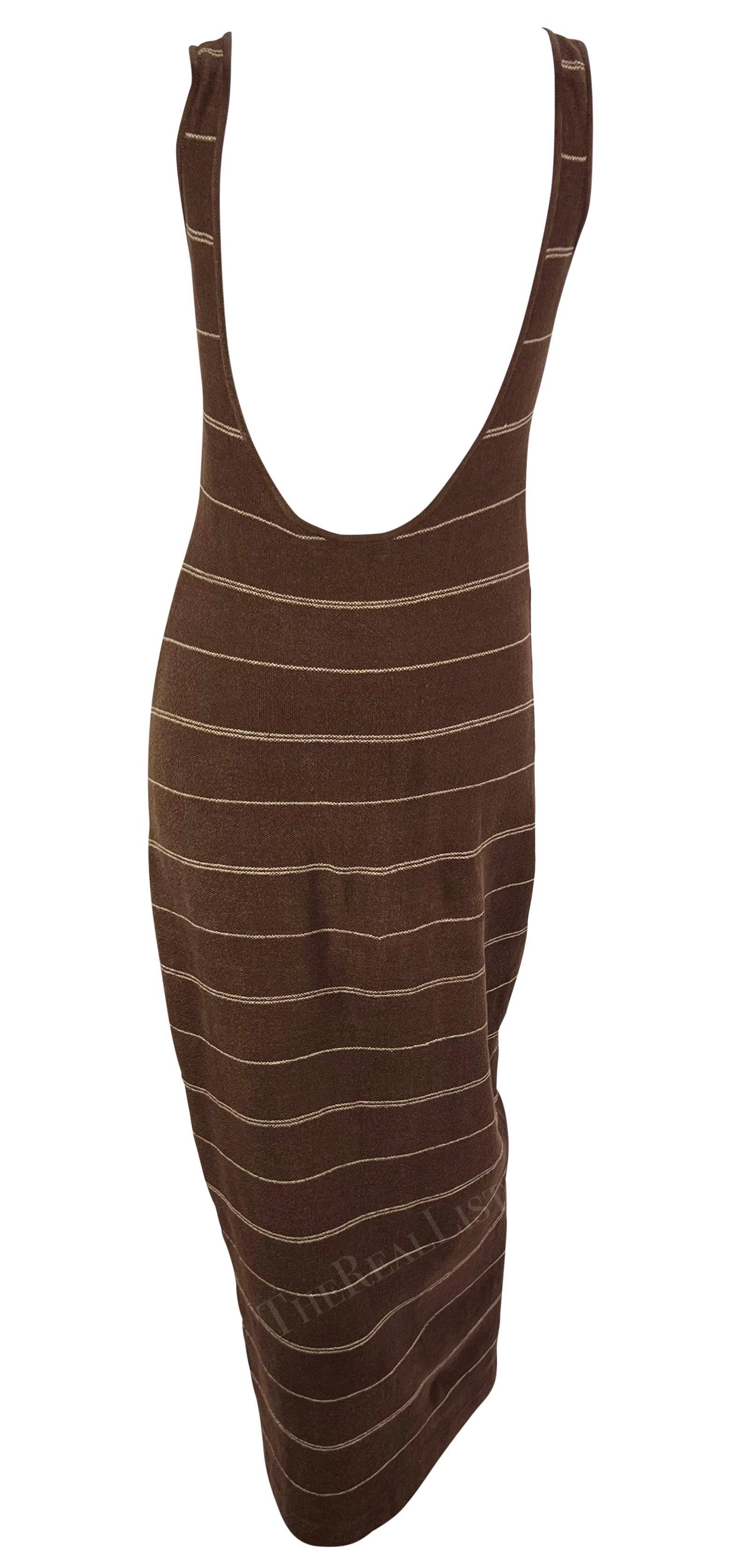 S/S 1997 Ralph Brown Runway Stretch Knit Backless Brown Stripe Midi Dress en vente 5