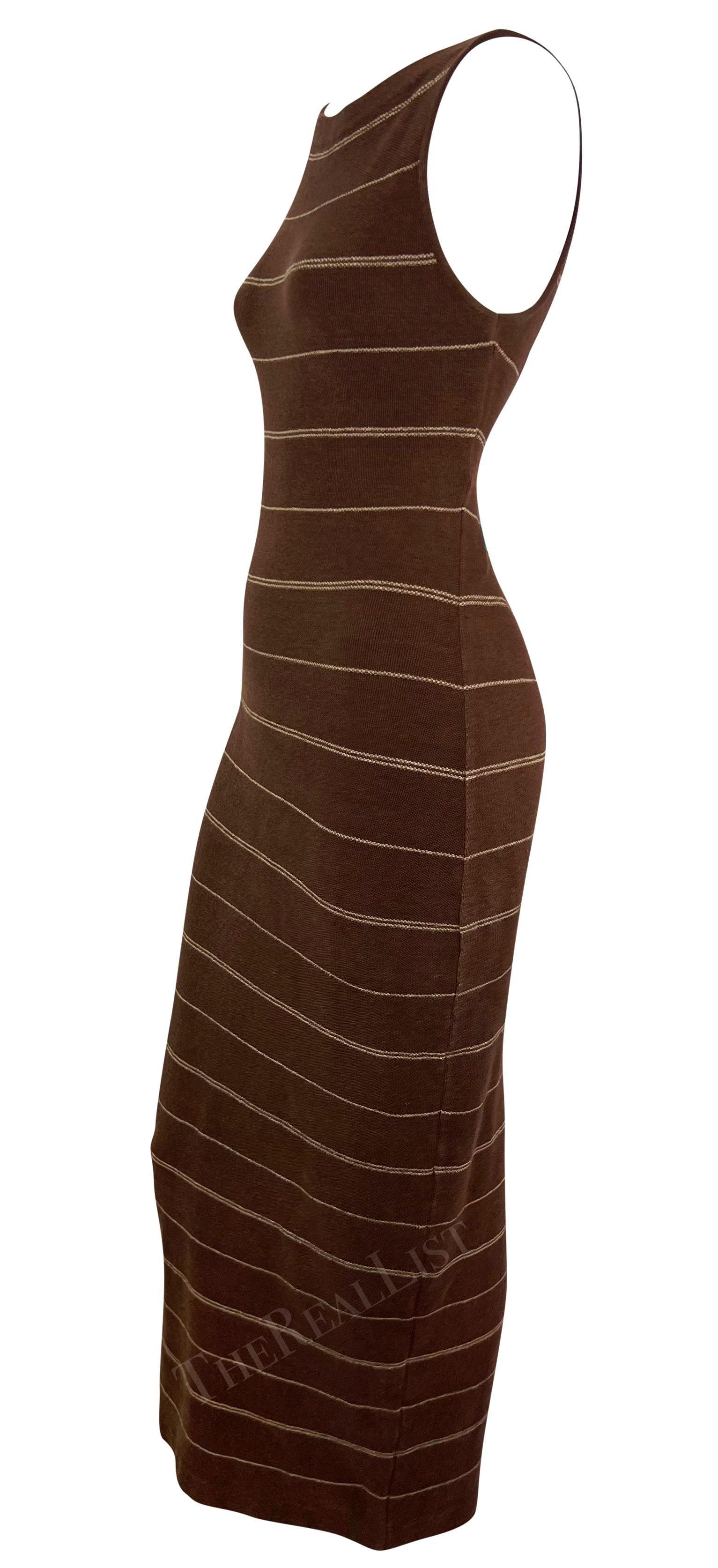S/S 1997 Ralph Brown Runway Stretch Knit Backless Brown Stripe Midi Dress en vente 6