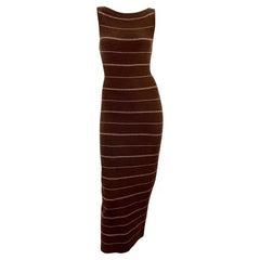 P/E 1997 Ralph Lauren Runway Stretch Knit Backless Brown Stripe Midi Dress