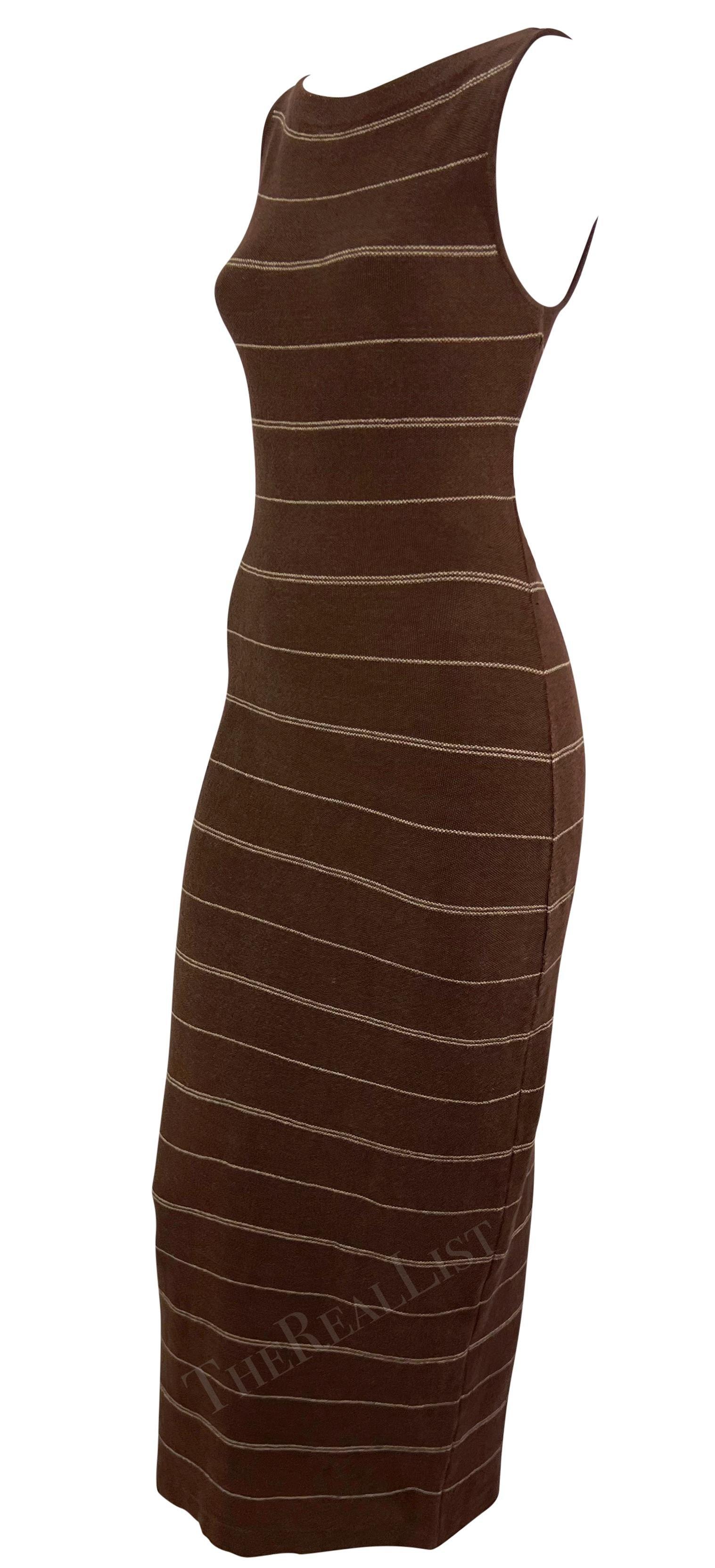 S/S 1997 Ralph Brown Runway Stretch Knit Backless Brown Stripe Midi Dress Pour femmes en vente