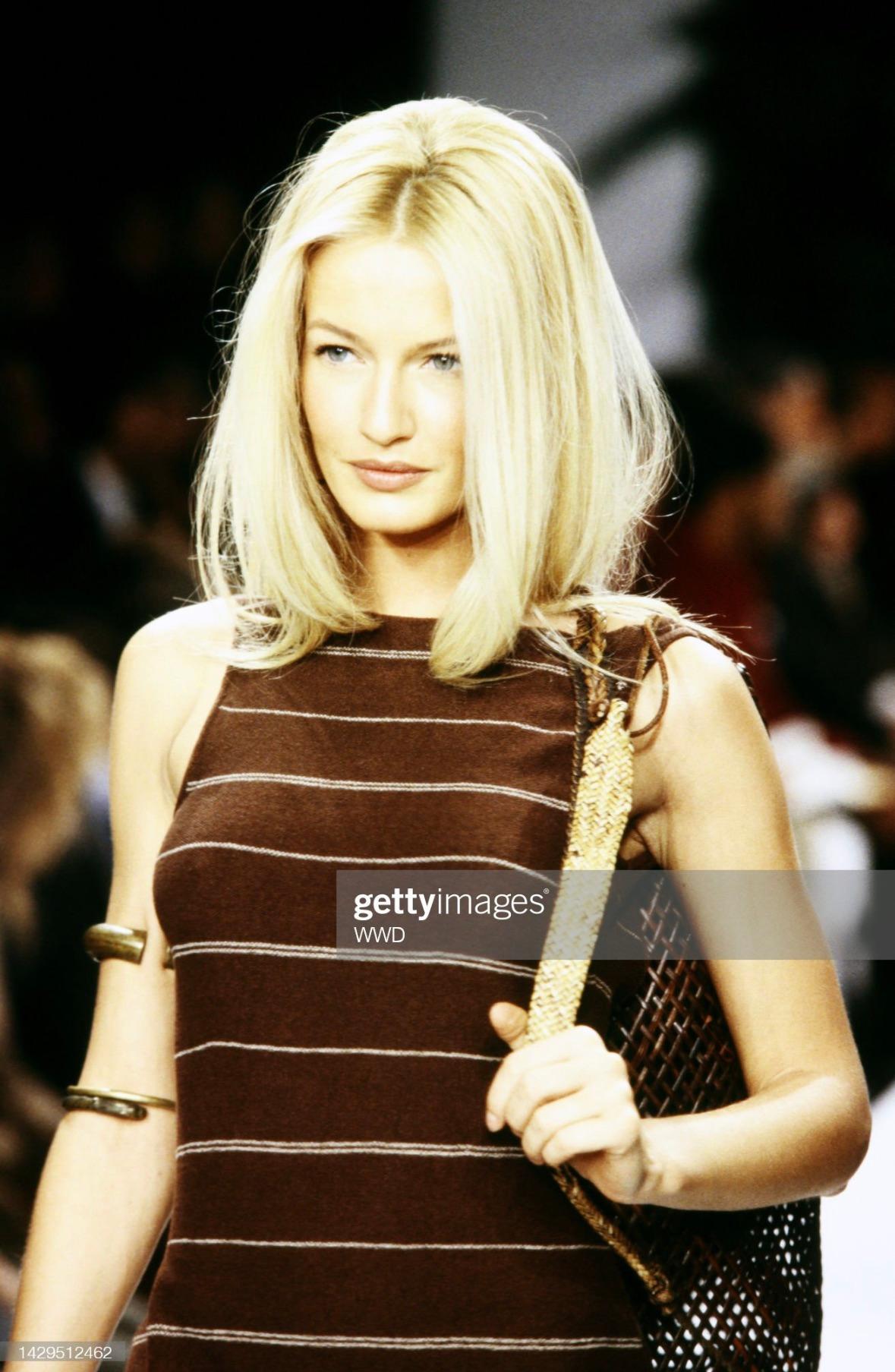 S/S 1997 Ralph Brown Runway Stretch Knit Backless Brown Stripe Midi Dress en vente 3
