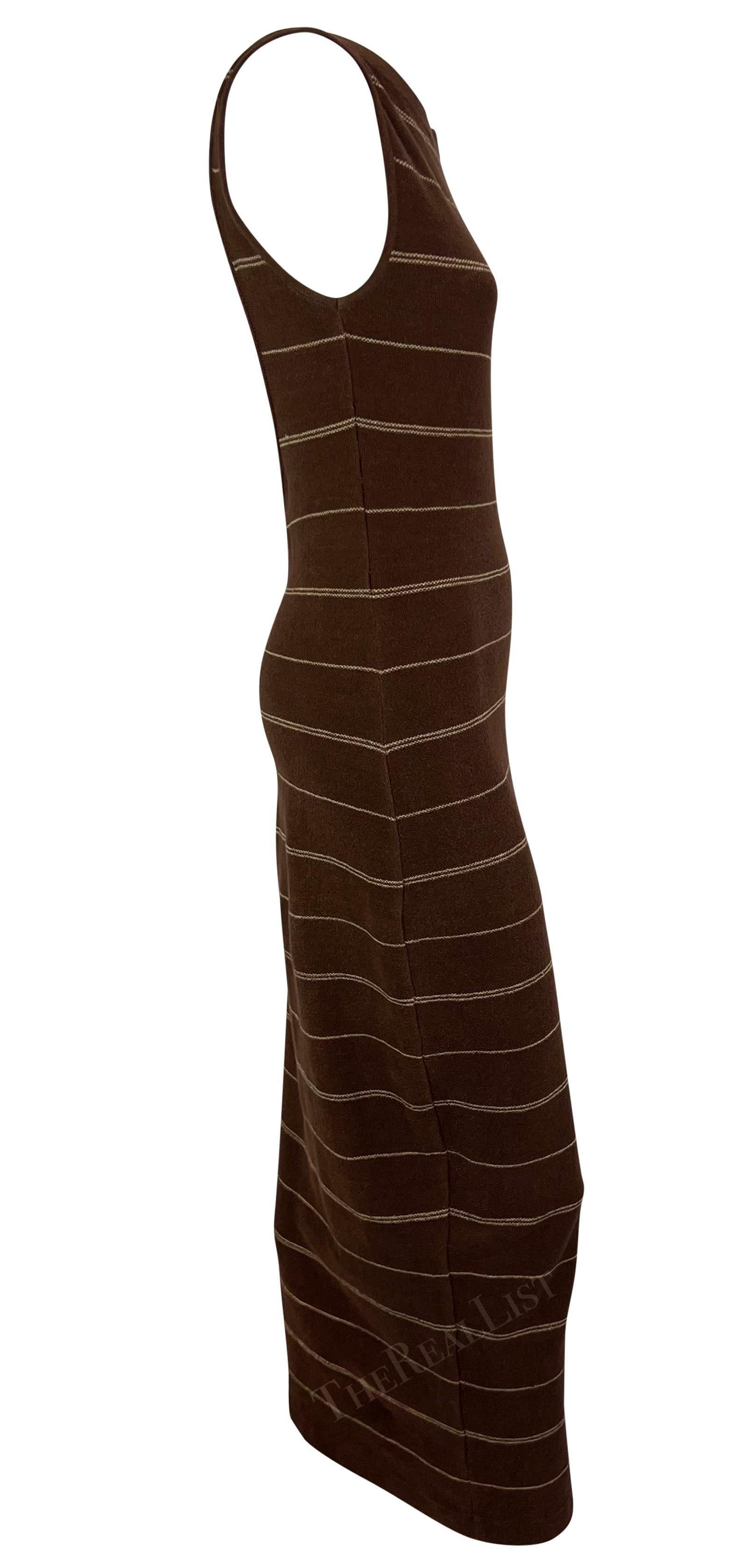 S/S 1997 Ralph Brown Runway Stretch Knit Backless Brown Stripe Midi Dress en vente 4