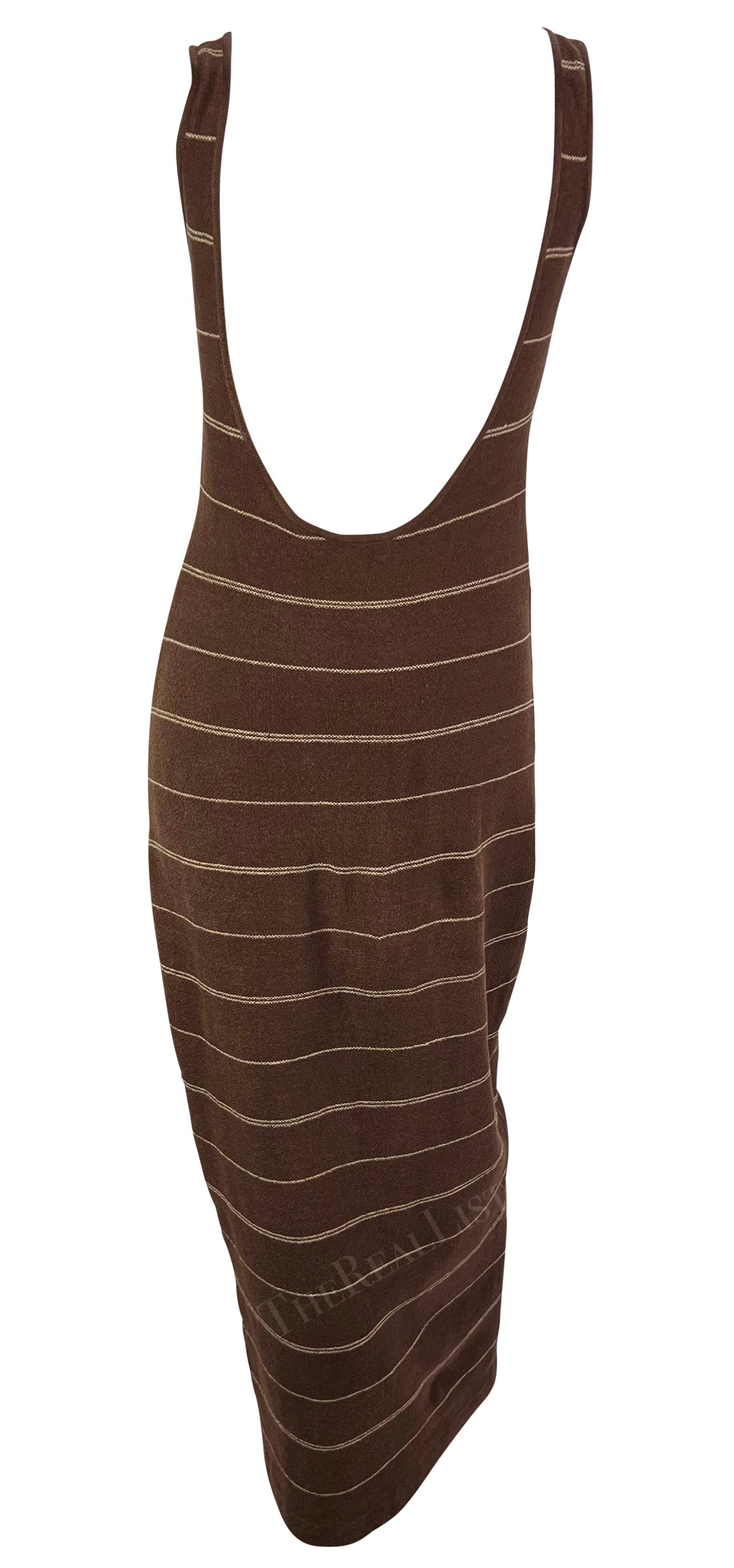 S/S 1997 Ralph Lauren Runway Stretch Knit Backless Brown Stripe Midi Dress For Sale 5