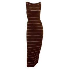 S/S 1997 Ralph Lauren Runway Stretch Knit Backless Brown Stripe Midi Dress