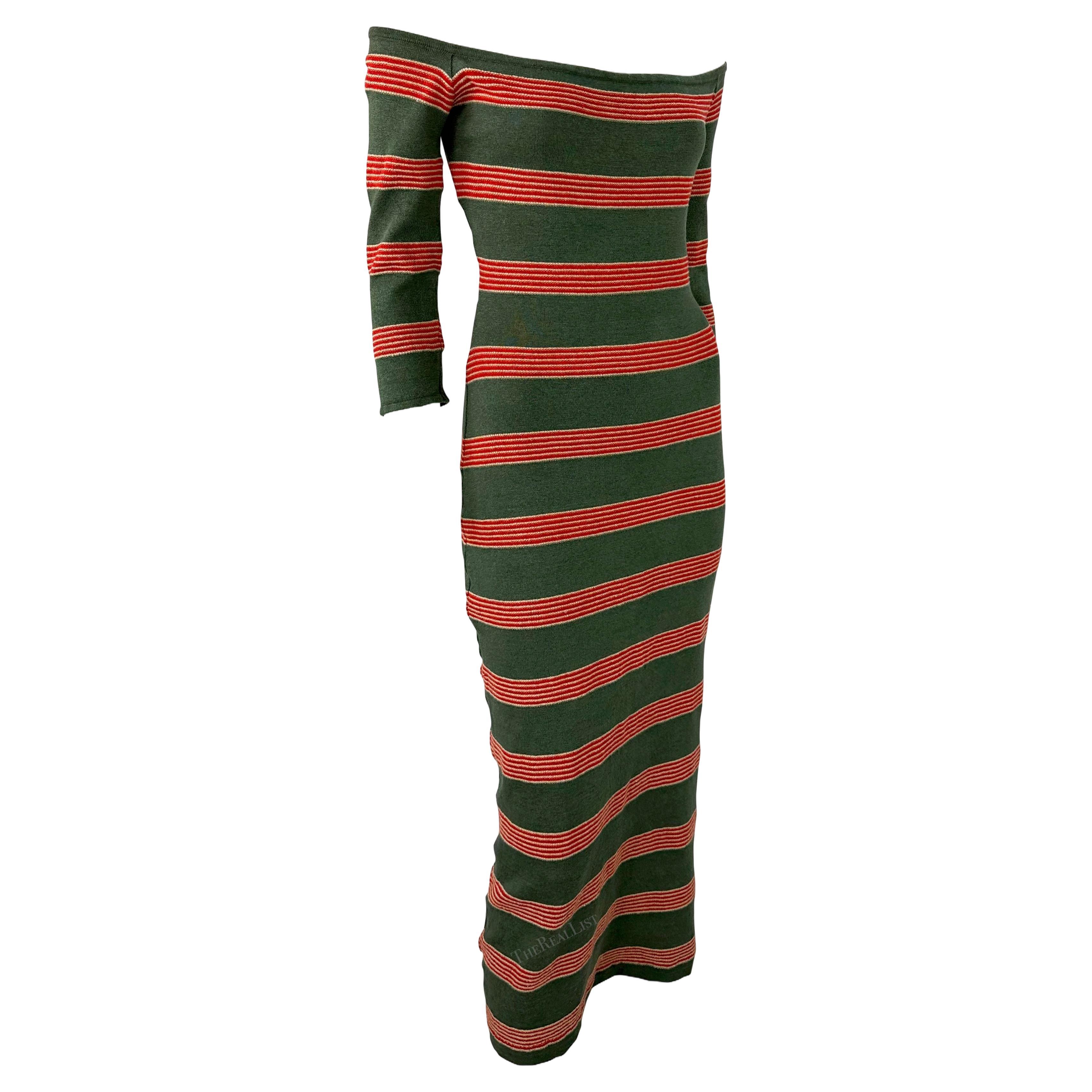 S/S 1997 Ralph Lauren Runway Stretch Linen Bodycon Stripe Off Shoulder Dress In Good Condition For Sale In West Hollywood, CA