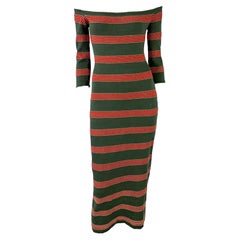 S/S 1997 Ralph Lauren Runway Stretch Linen Bodycon Stripe Off Shoulder Dress